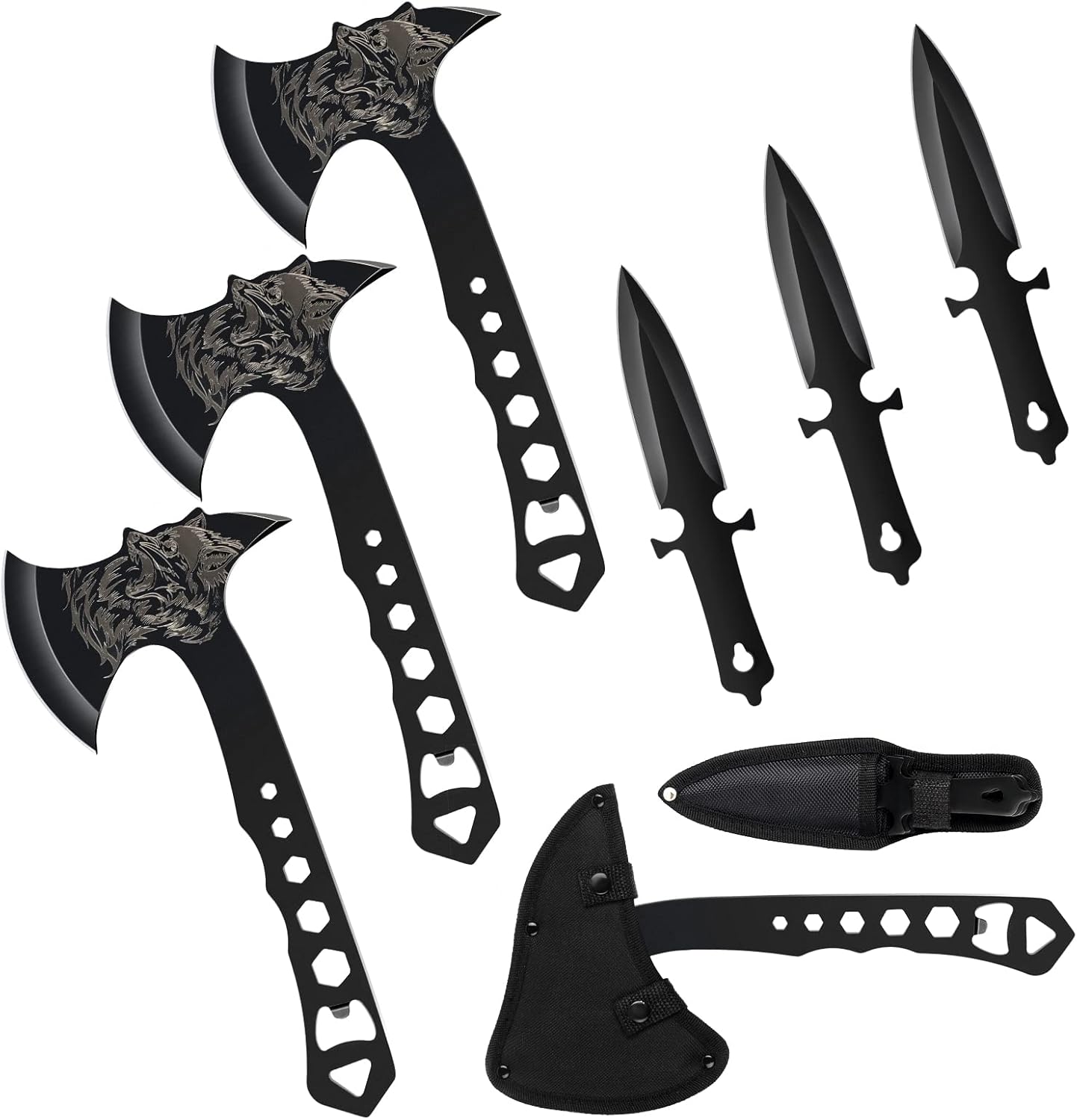 Throwing Knives Throwing Axes and Tomahawks 3 Pack Set with Bottle Opener and Nylon Sheath, 10in Axe Throwing Game for Backyard Competition and Recreation