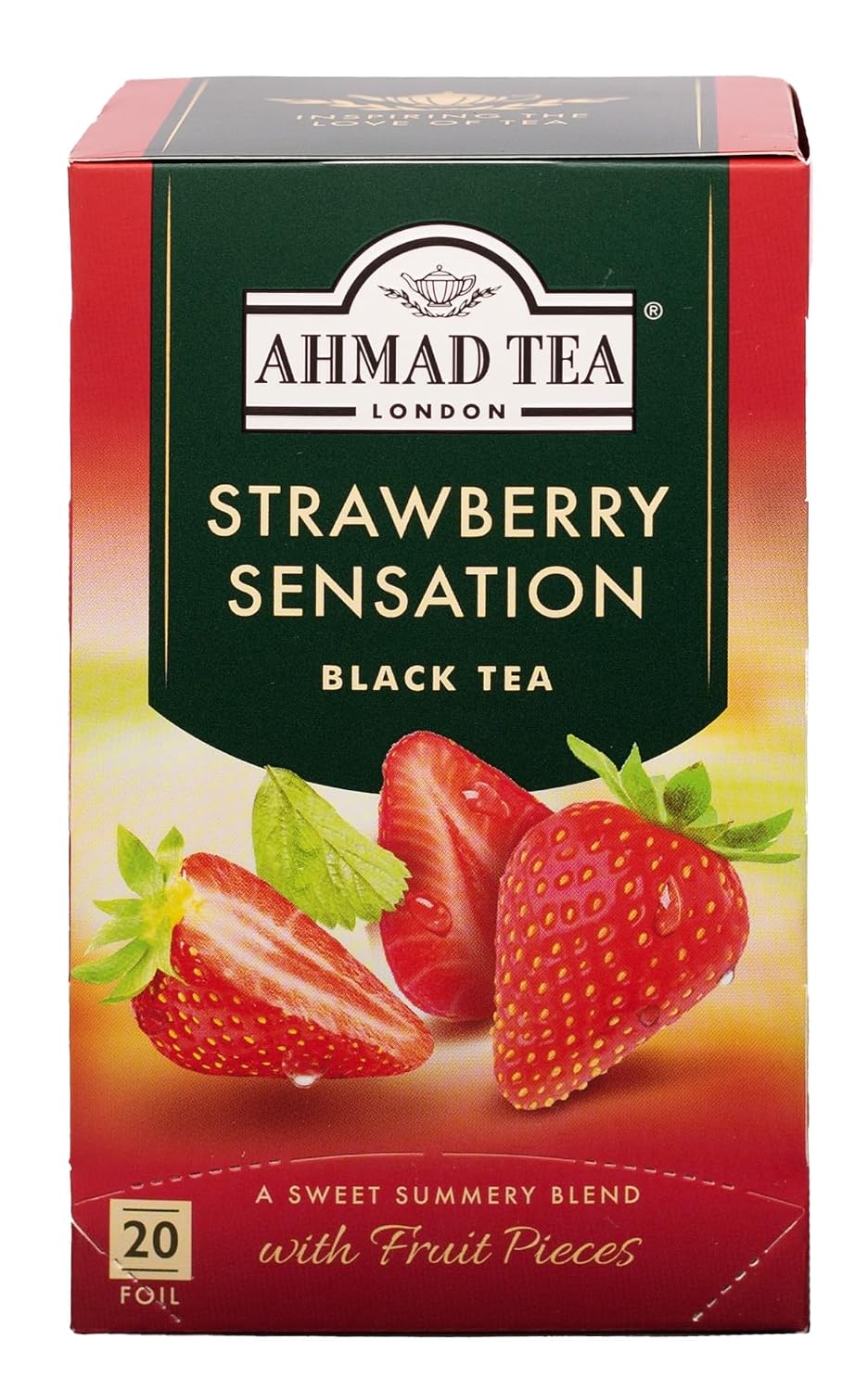 Ahmad Tea Black Tea, Strawberry Sensation Teabags, 20 ct (Pack of 1) - Caffeinated & Sugar-Free
