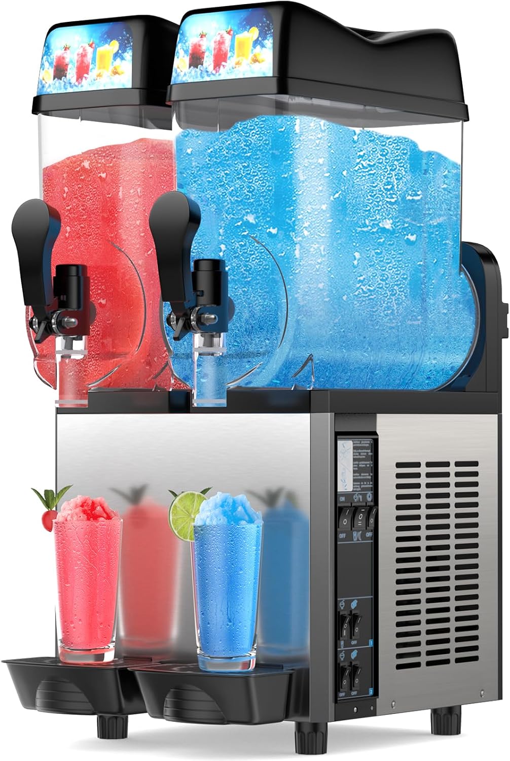 8Gal/30L Commercial Slushy Machine,Independently Control 2 Tank's Temp,5-45 Minutes to Make Margarita & Slushie & Cold Drink,Built-in LED Light,110V Professional Frozen Drink Maker with Self-cleaning