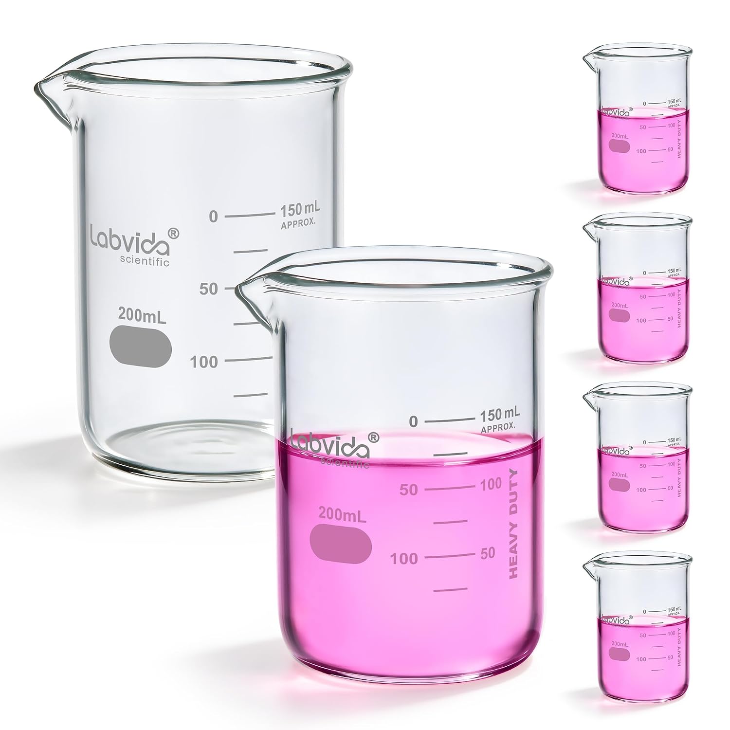 6pcs 200ml 3.3 Borosilicate Glass Thick Beakers, LVA020