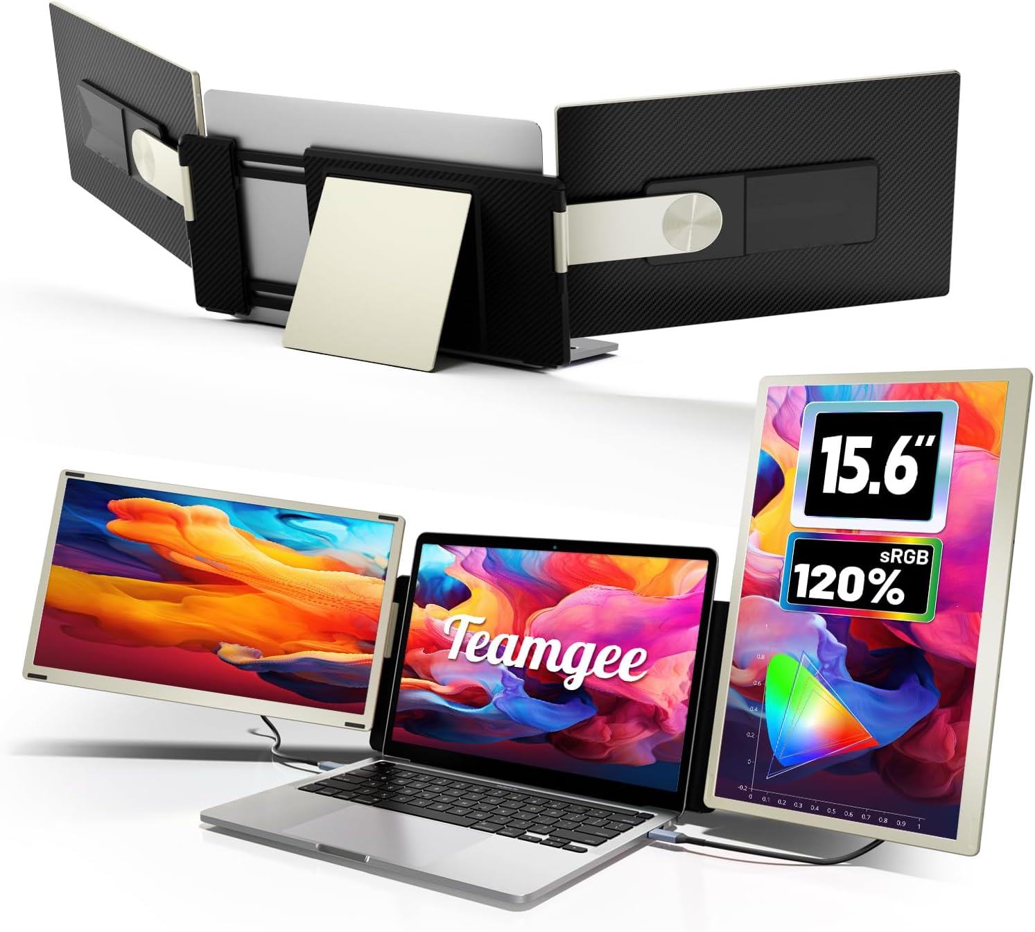Teamgee 15.6" Laptop Screen Extender | Portable Monitor for 13-17” Mac/Windows Laptops | 120% sRGB FHD, Metal Stand, 235° Rotation, Plug & Play, Ideal for Hybrid Work