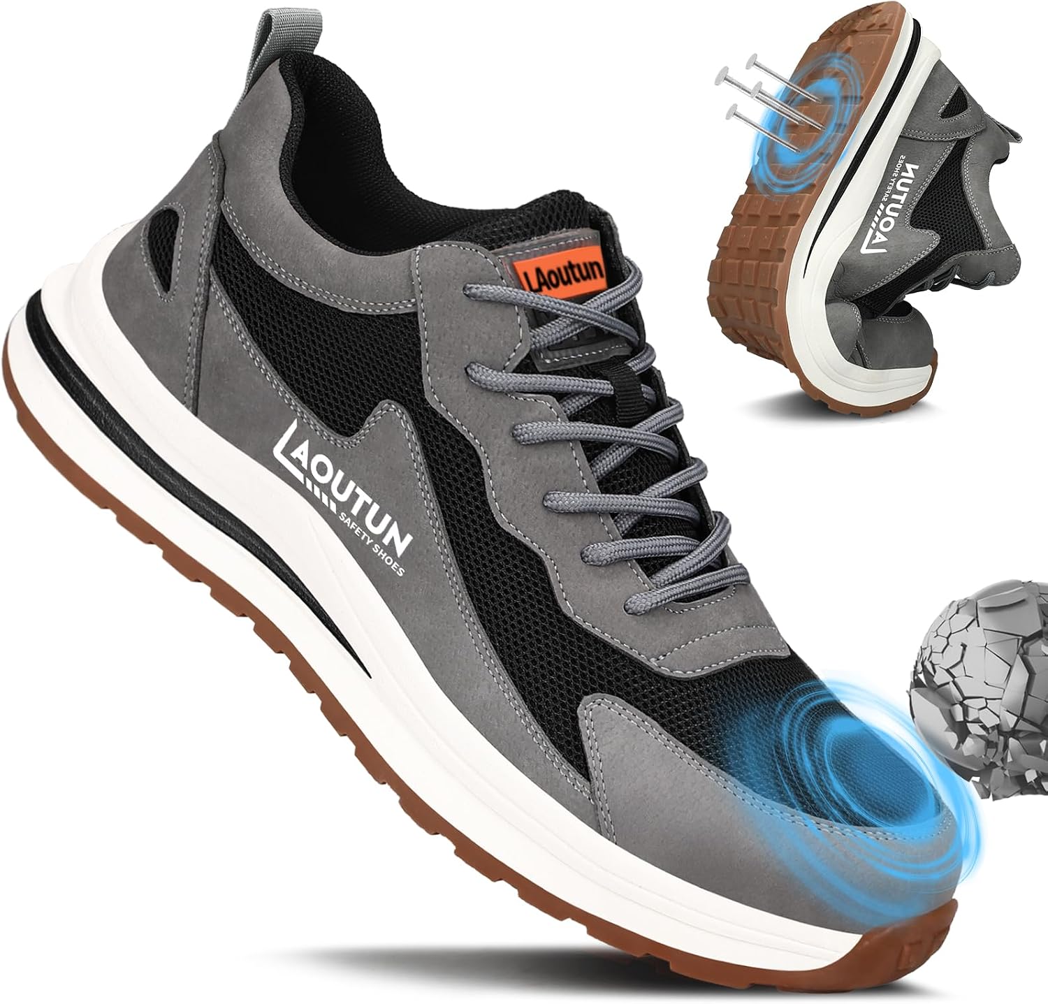 LAoutun Safety Trainers Mens Steel Toe Cap Trainers Breathable Work Shoes | CE Certified Steel Toe Cap Work Shoes for Men, Puncture-Resistant Safety Shoes for Warehouse, Factory and Workshop