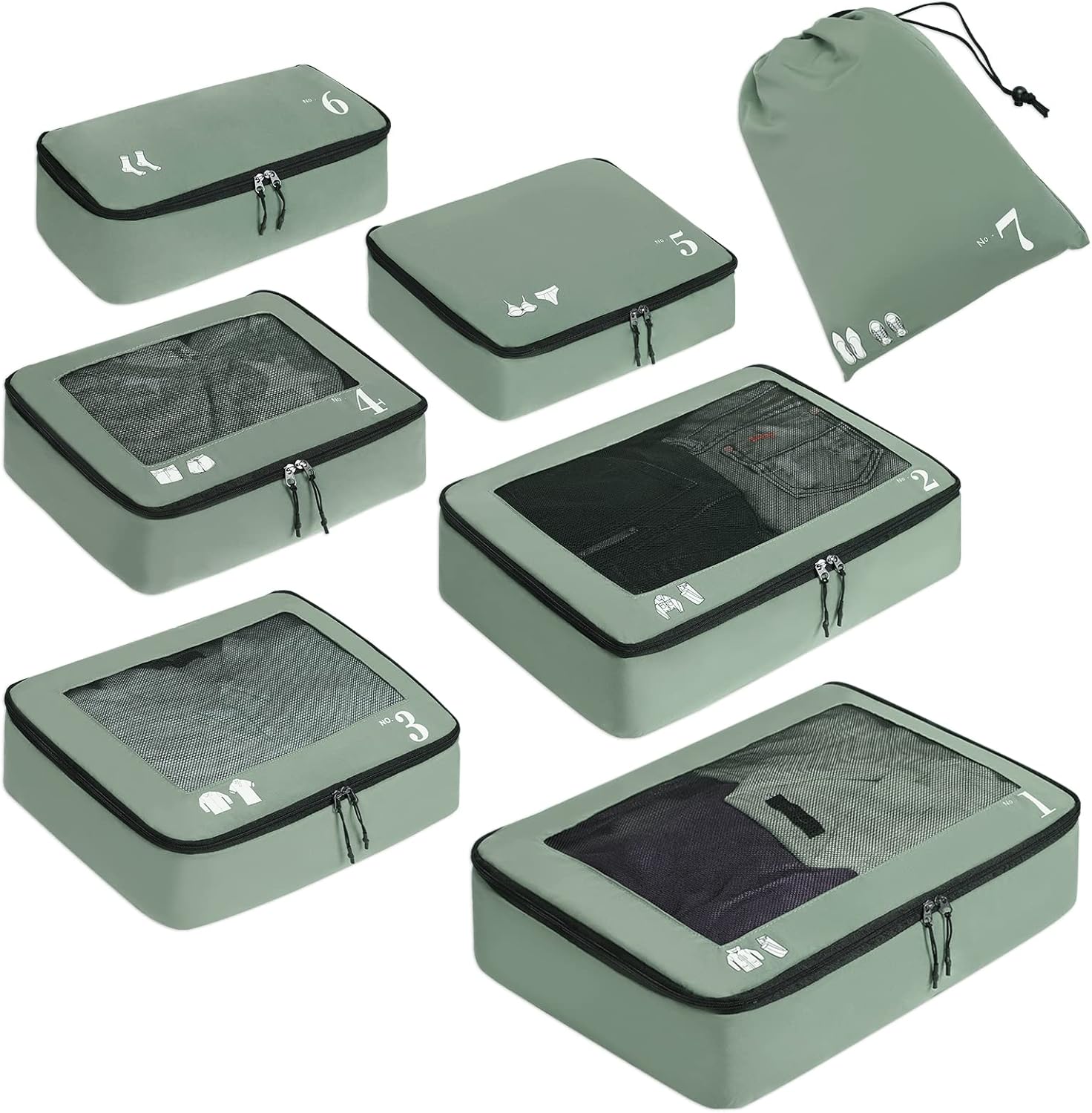 ECOHUB Packing Cubes for Suitcase 7 PCS Travel Organiser Packing Bags Recycled PET Eco Friendly Travel Accessories Shoes Bags for Travel Storage Bag Luggage Organiser Bags Travel Pouch(Green)