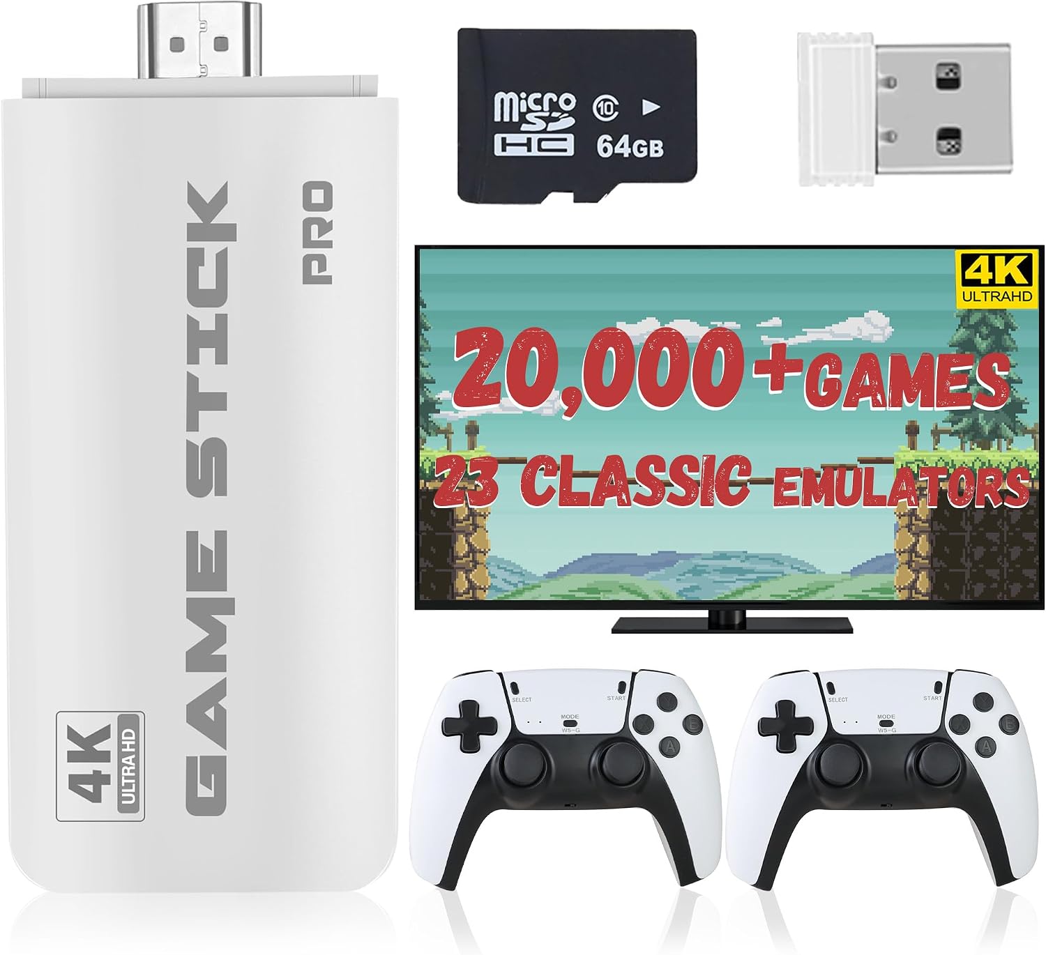 LINIREAU Retro Gaming Console – 20,000+ Classic Games, HDMI Plug & Play Game Stick, Dual Wireless Controllers, 23 Emulators, Save & Search Support, Gift for Adults(64GB)