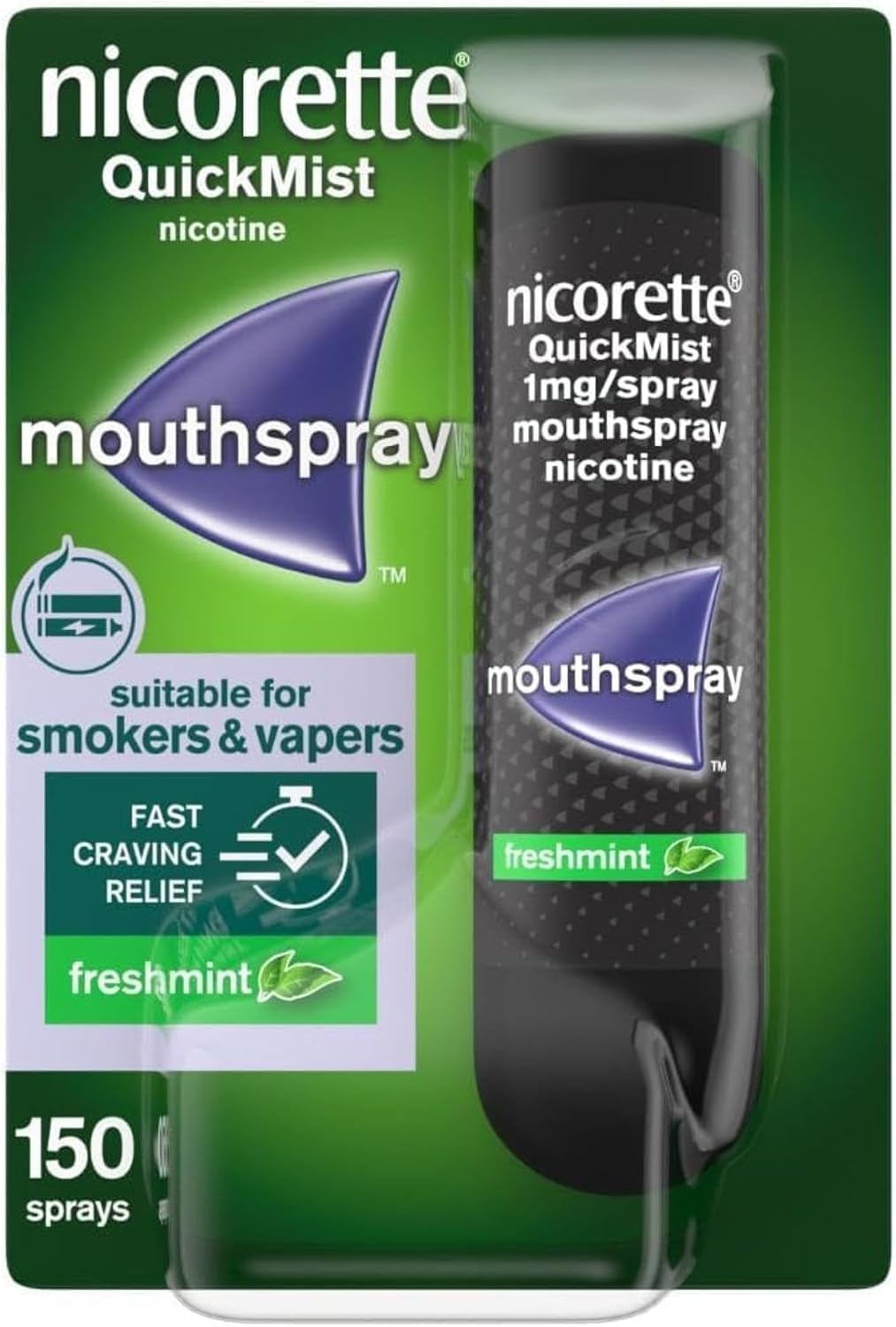 Nicorette QuickMist Mouthspray, Freshmint (1 x 150 Sprays) Smoking or Vaping Cessation Aid, designed to start reducing cravings in 30 seconds (Quit Smoking or Quit Vaping Aid)