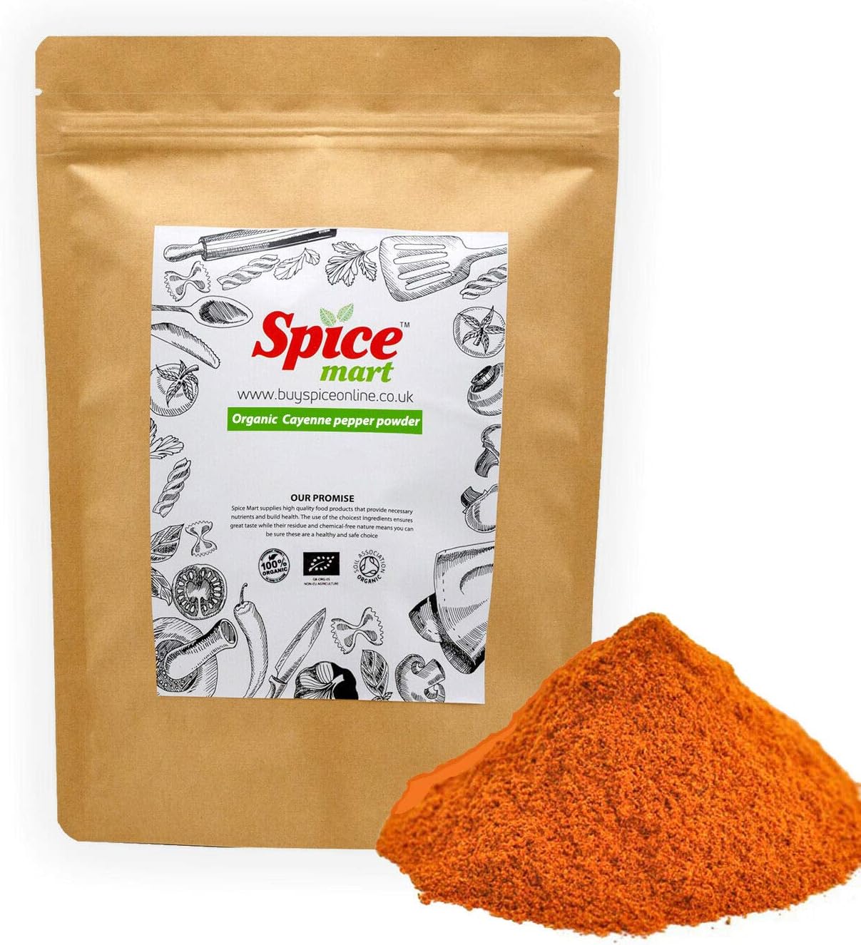 Organic Cayenne Pepper Powder Premium Quality Free P&P Certified by Soil Association (950g)