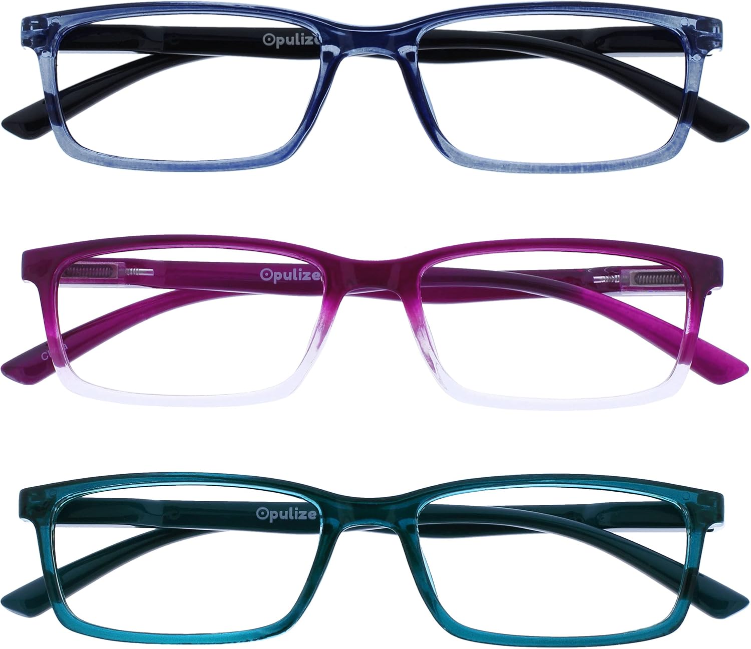 OPULIZE SEE Reading Glasses with Blue Light Blocking for Women Men, Narrow Frame with Spring Hinges