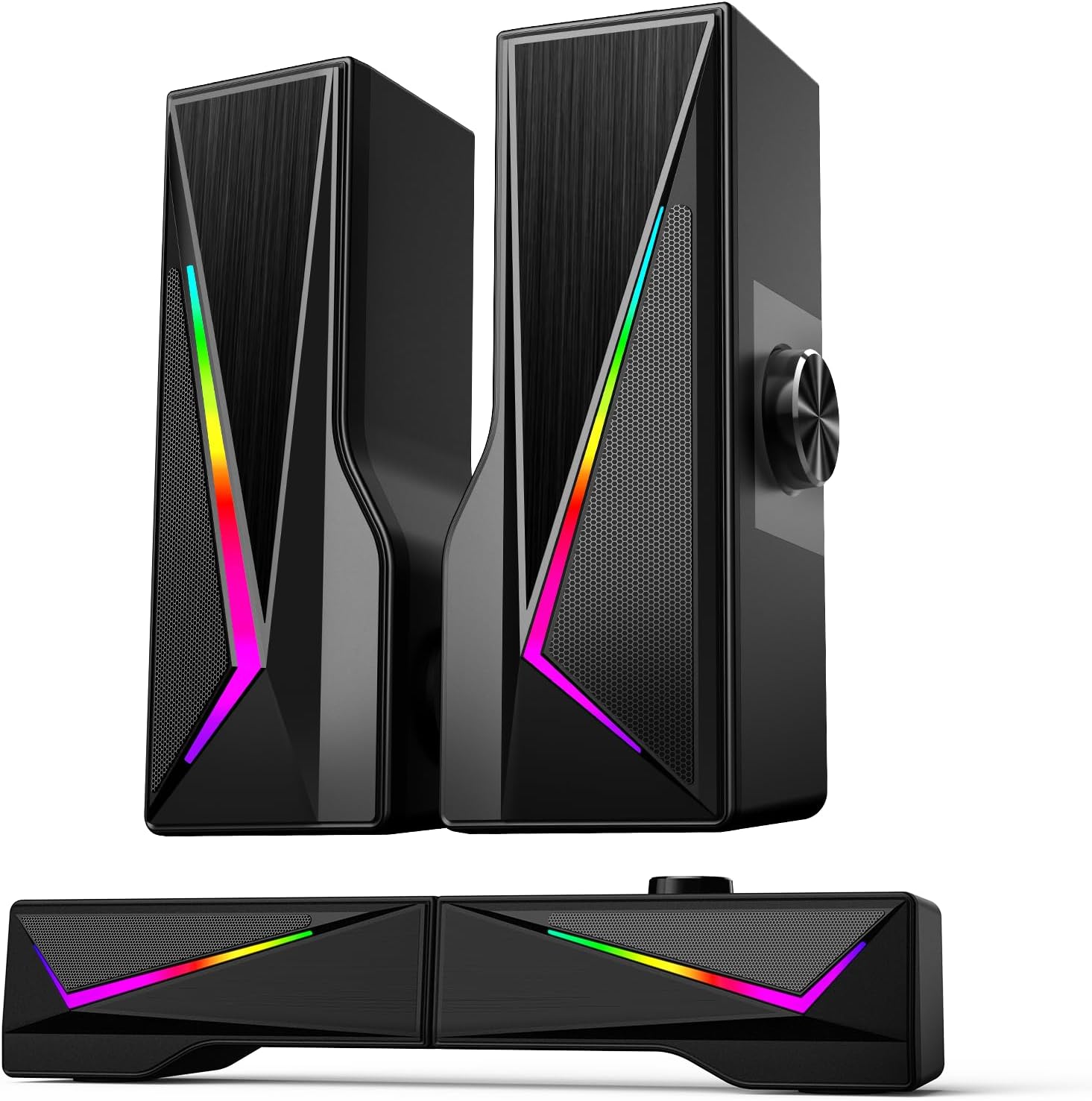 Computer Speakers for Desktop, Bluetooth & USB Input, RGB USB Powered Gaming Stereo Speakers for PC Computer Laptop Desktop, Detachable 2-in-1 Design (Package Only 2 Speaker, No Soundbar)