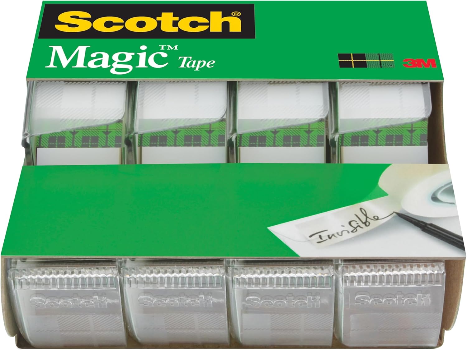 Scotch Magic Tape, 4 Dispensered Rolls, Numerous Applications, Invisible, Engineered for Repairing, 3/4 in. x 300 in.