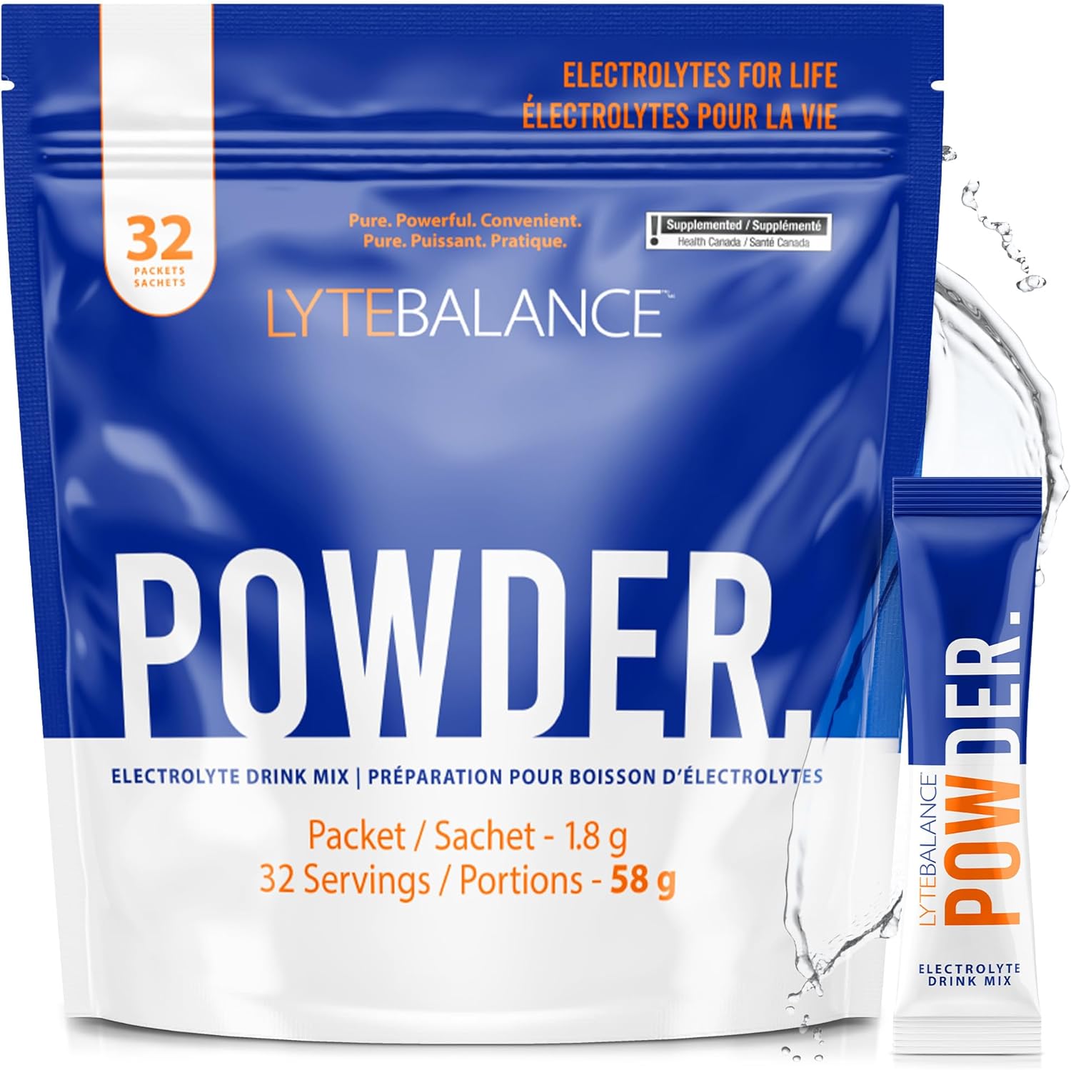 Powder 32 Double Strength Packets, Naturally Salty Electrolyte Drink Mix w/Sodium, Potassium & Magnesium | Daily Hydration, Muscle Recovery, Immune Support | Keto, Paleo, No Sugar