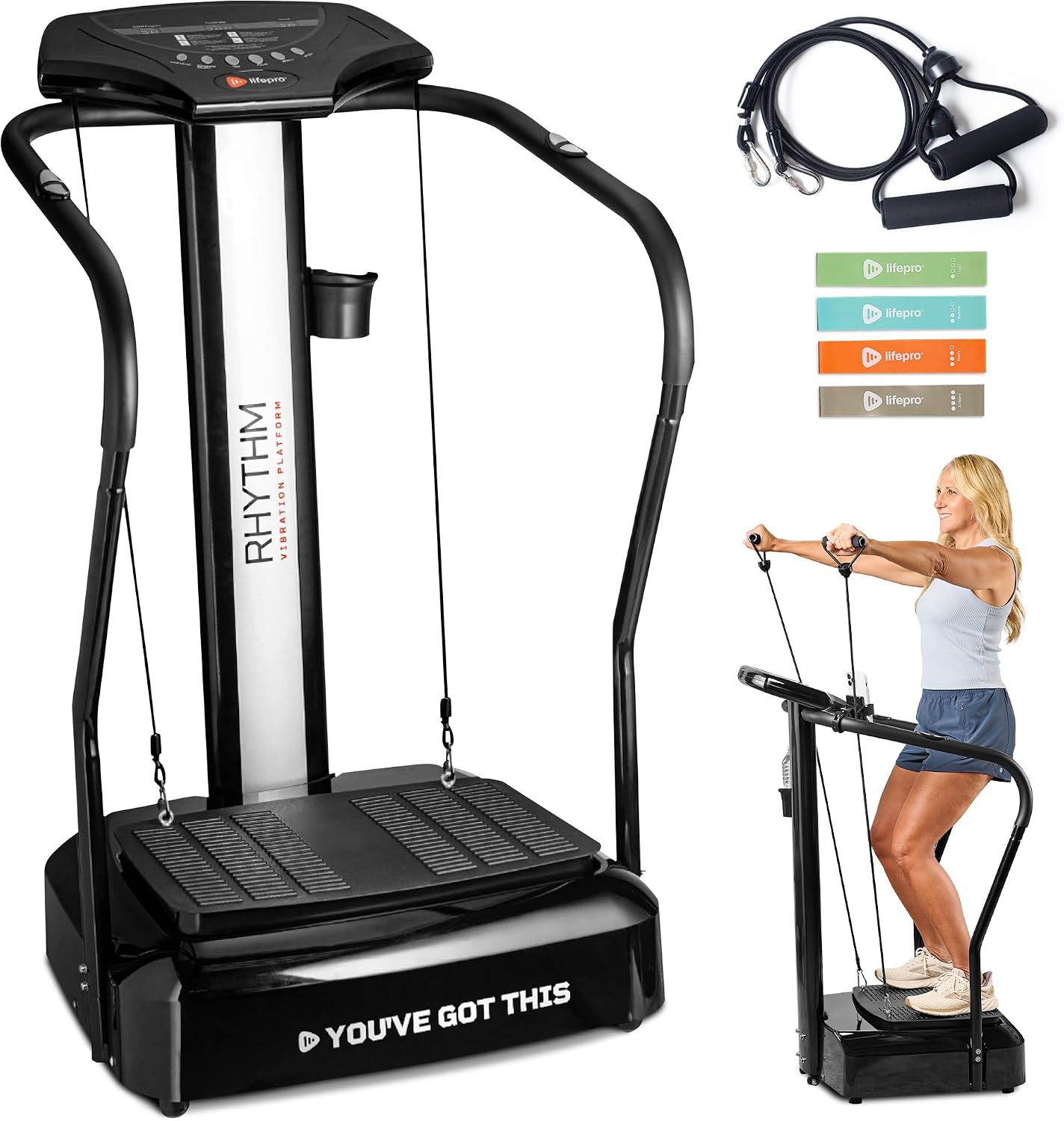 Lifepro Rhythm Vibration Plate Exercise Machine with Handles for Balance Support – Vibrating Plate for Lymphatic Drainage, Circulation & Recovery, Heart Rate Sensor, Phone Holder, 99 Speed Levels