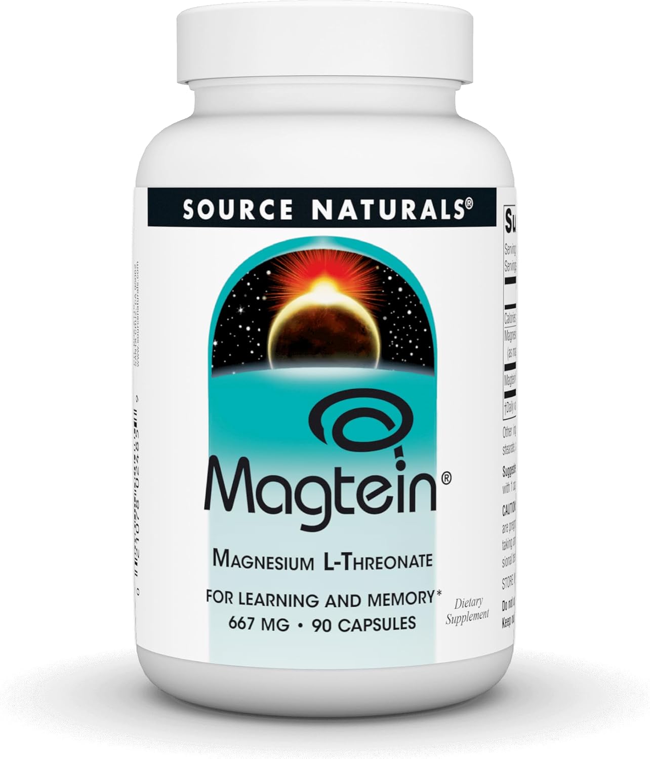 Source Naturals Magtein Magnesium L-Threonate 667mg Supports Focus, Mood, Healthy Memory, Cognitive Function, Sleep* - 90 Capsules