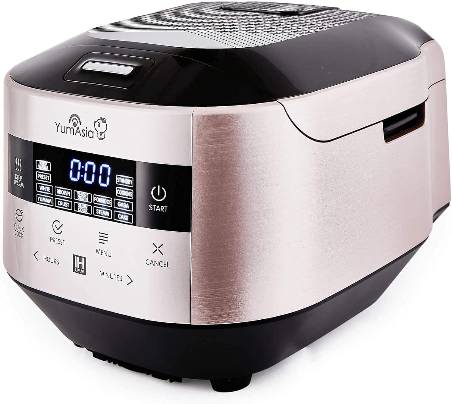 Yum Asia Bamboo Rice Cooker with Induction Heating (IH) and Ceramic Bowl, 7 Rice Cooking Functions, 4 Multicooker Functions, Motouch LED Display (1.5L) 220-240V UK/EU Power (Champagne Rose and Black)