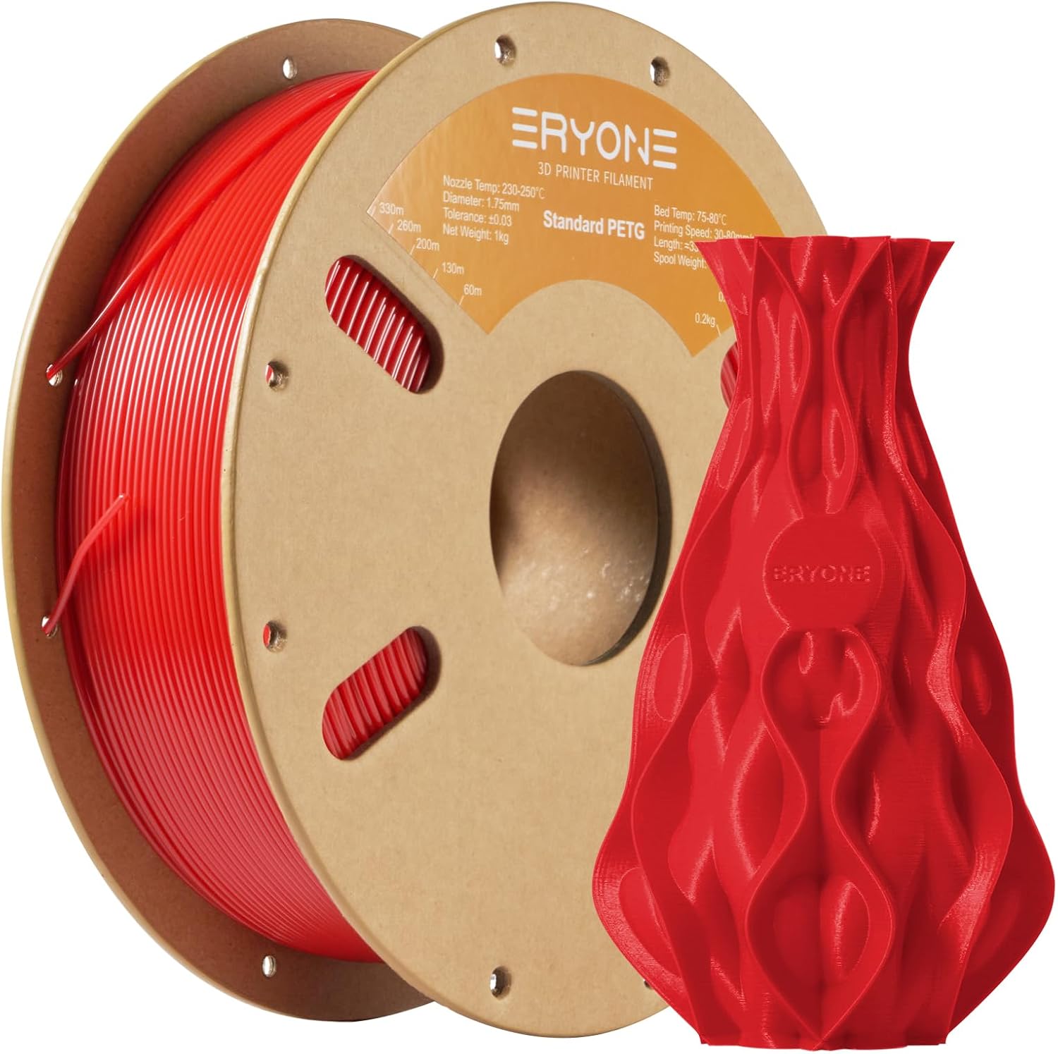 ERYONE PETG Filament 1,75 mm, 3D Printer Filament PETG, +/- 0,03 mm, 1 kg/Spool,Red