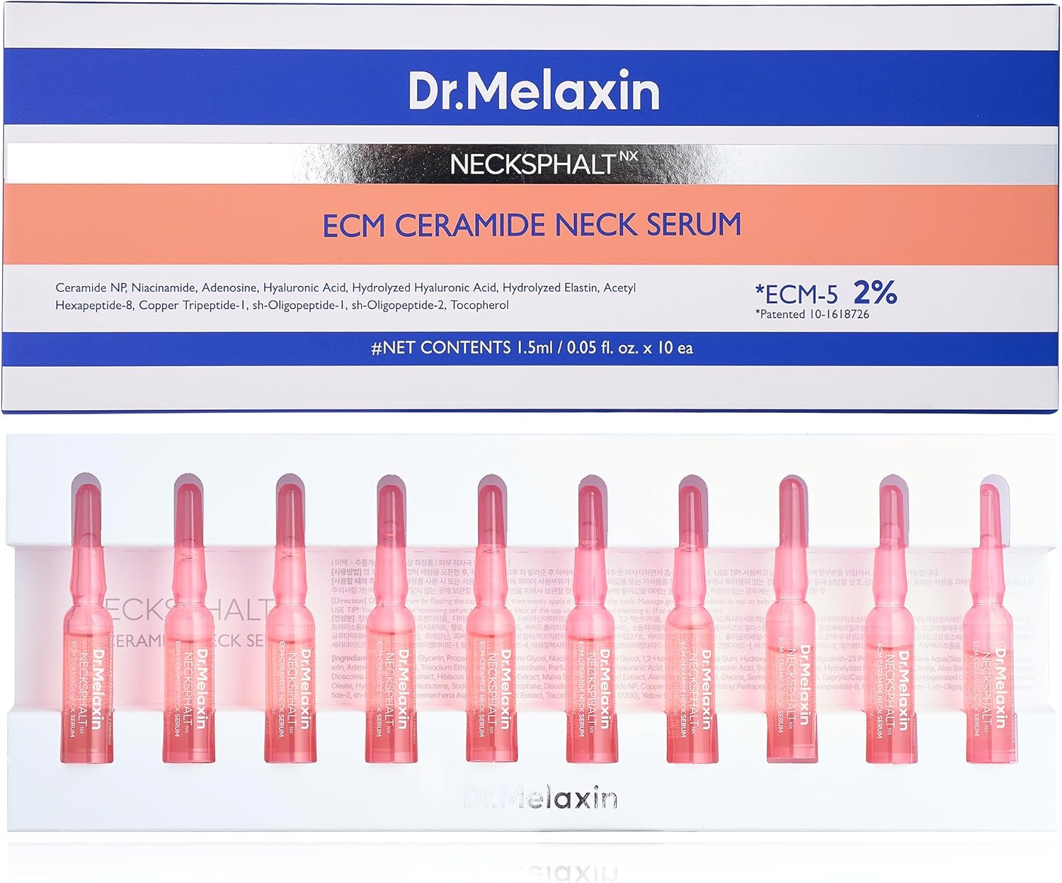 Dr.Melaxin Necksphalt ECM Barrier Ampoule – Neck Firming & Anti-Wrinkle Treatment for Turkey Neck & Neck Lift, Korean Skincare, 10 x 1.5ml Ampoules