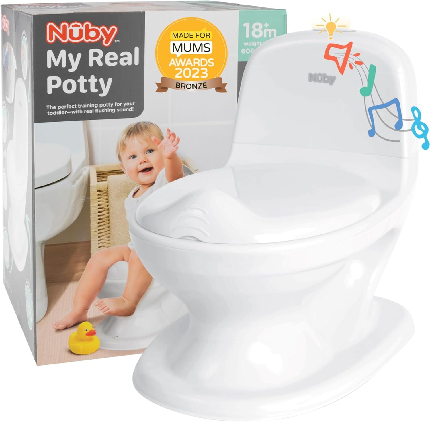 Nuby My Real Potty - Potty Training Toilet with Life-Like Flush Button & Sound | Easy to Clean | Splash Guard | Anti-Slip Base