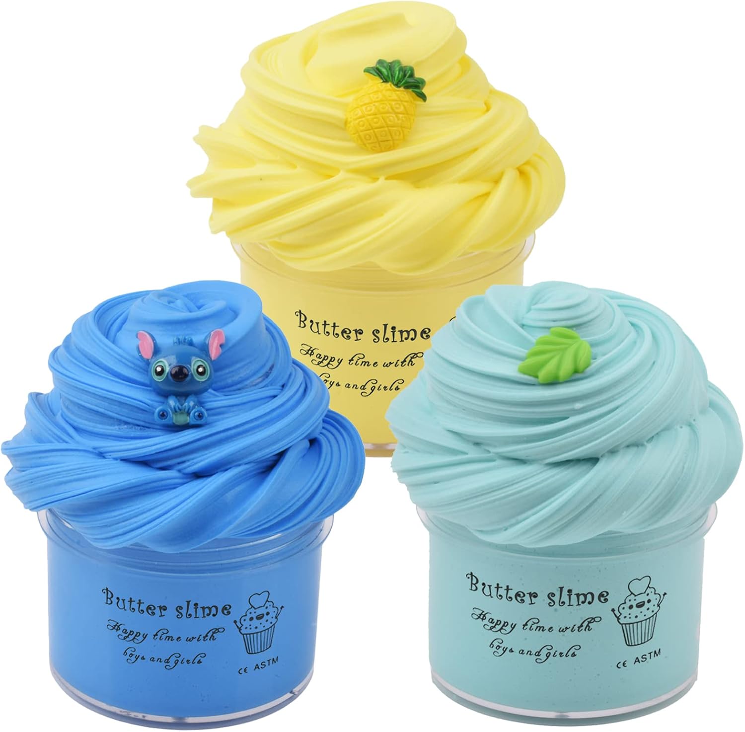 3 Pack Butter Slime Kit Blue Green Yellow Sludge Putty Toys Birthday for Kids Party Favors Art Craft Stress Relief Toy for Girls Boys
