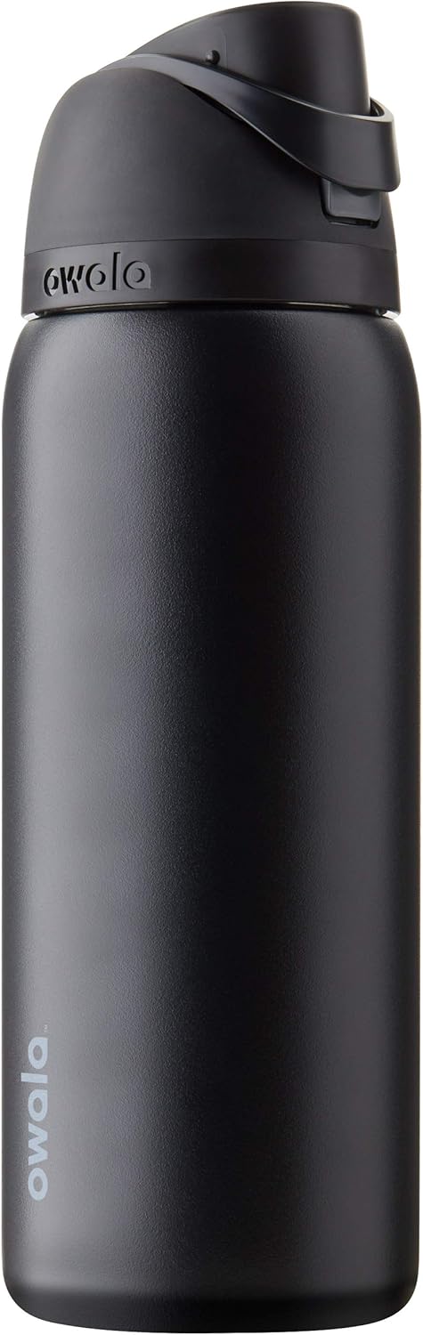 Owala FreeSip Insulated Stainless Steel Water Bottle with Push Button and Built-in Straw, 940 ml, Very, Very Dark