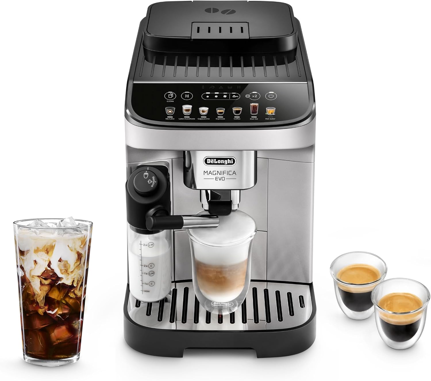 De'Longhi Magnifica Evo Automatic Espresso Machine, Milk Frother, Silver | #1 Worldwide Espresso Machine Maker, 7 One-Touch Recipes, Frother, Built-In Grinder, Craft Personalized Signature Drink