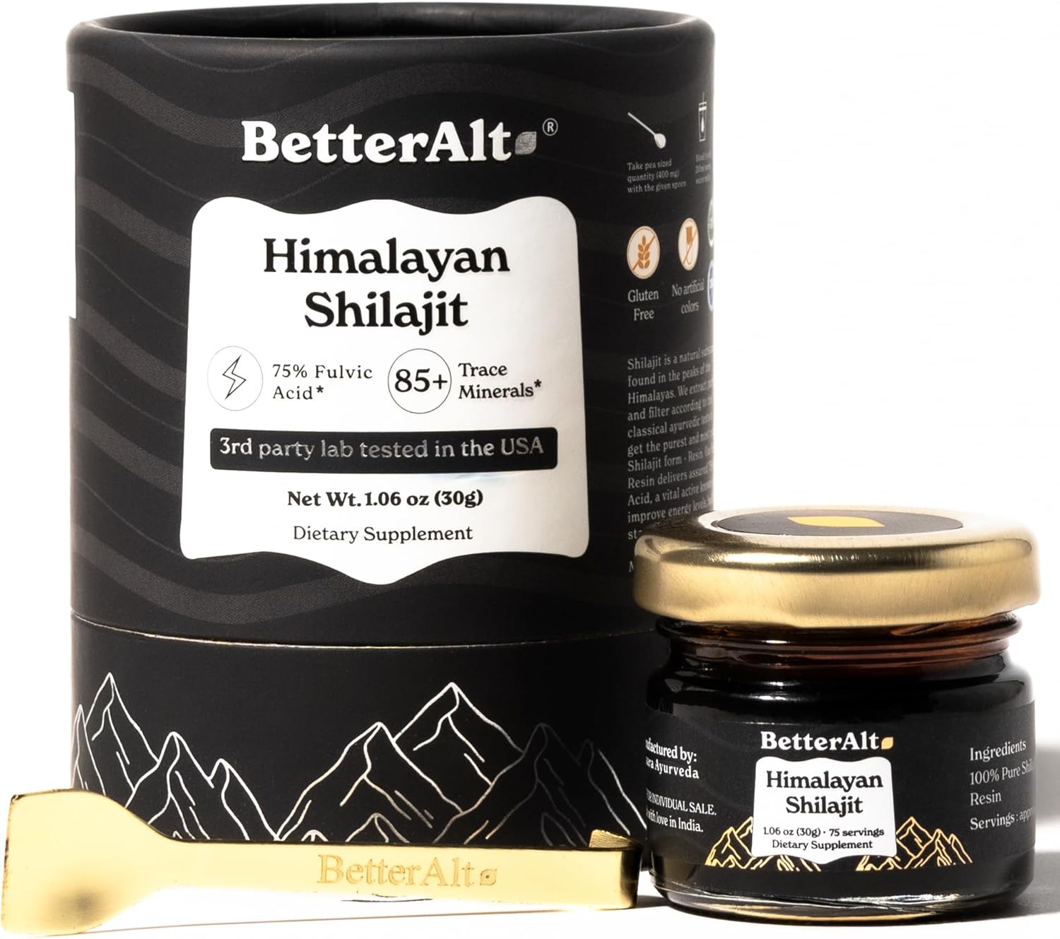 Better Alt Pure Himalayan Shilajit Resin High Potency Gold Grade for Men & Women| 75 Servings for Energy Boost & Immune Support, 75%+ Fulvic Acid, with Lab Test Report,400mg