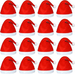 Elcoho 20 Pack Santa Red Hat Short Plush with White Cuffs Non-Woven Fabric Christmas Hat Santa Hat for Adults