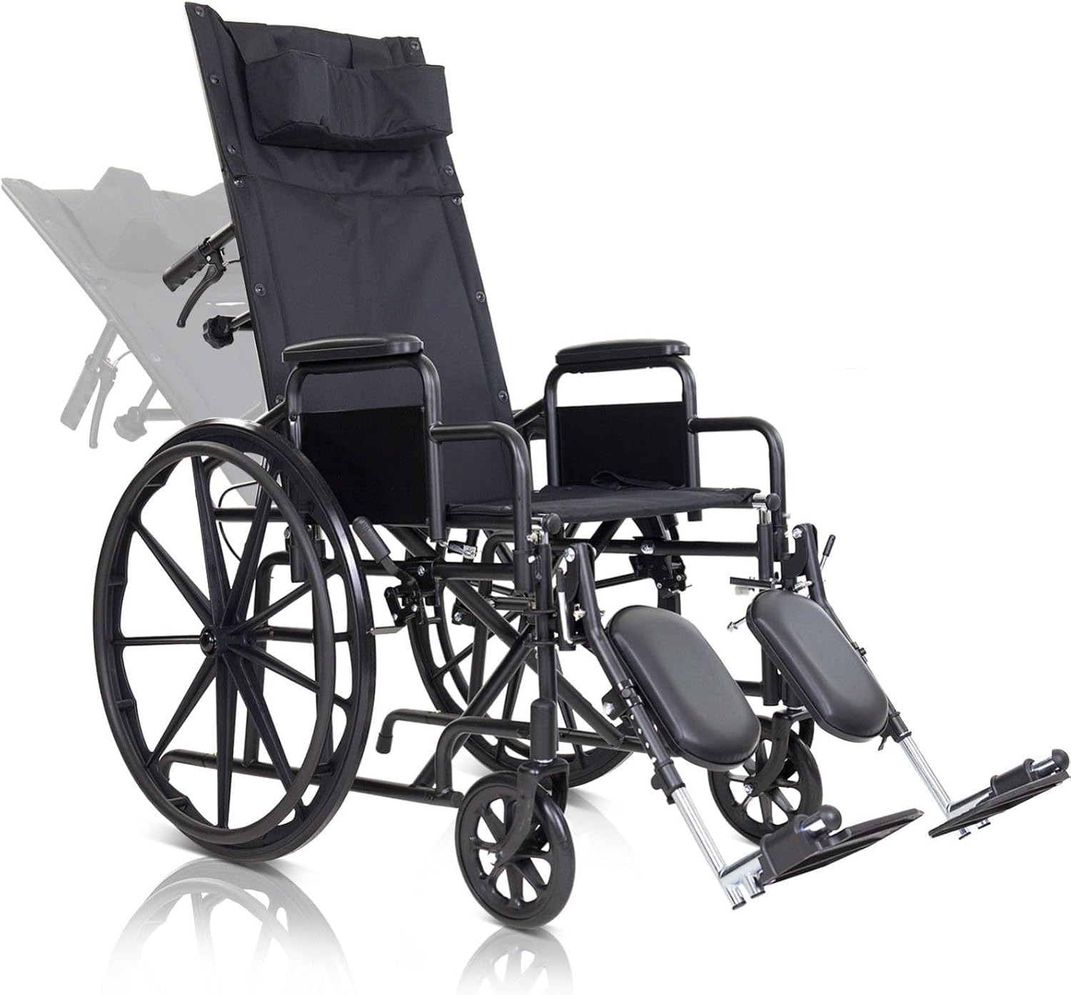 Vive Mobility Reclining Wheelchair with Elevating Leg Rests - Heavy Duty Recliner Wheel Chair for Seniors & Adults -Wide 18" Seat, up to 300lbs -High Back, w/Leg & Head Support -Comfortable Headrest