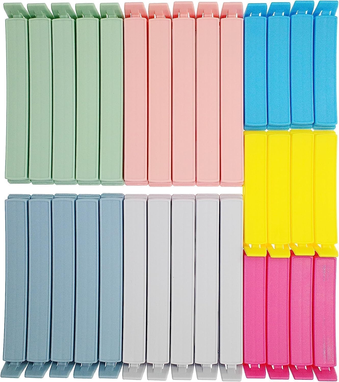 Yarall 32 PCS Food Bag Clips for Food Storage & Freezer, Curved‑Design Plastic Food Clips for Kitchen & Home Use, 2 Sizes (11cm x 20, 7.8cm x 12)