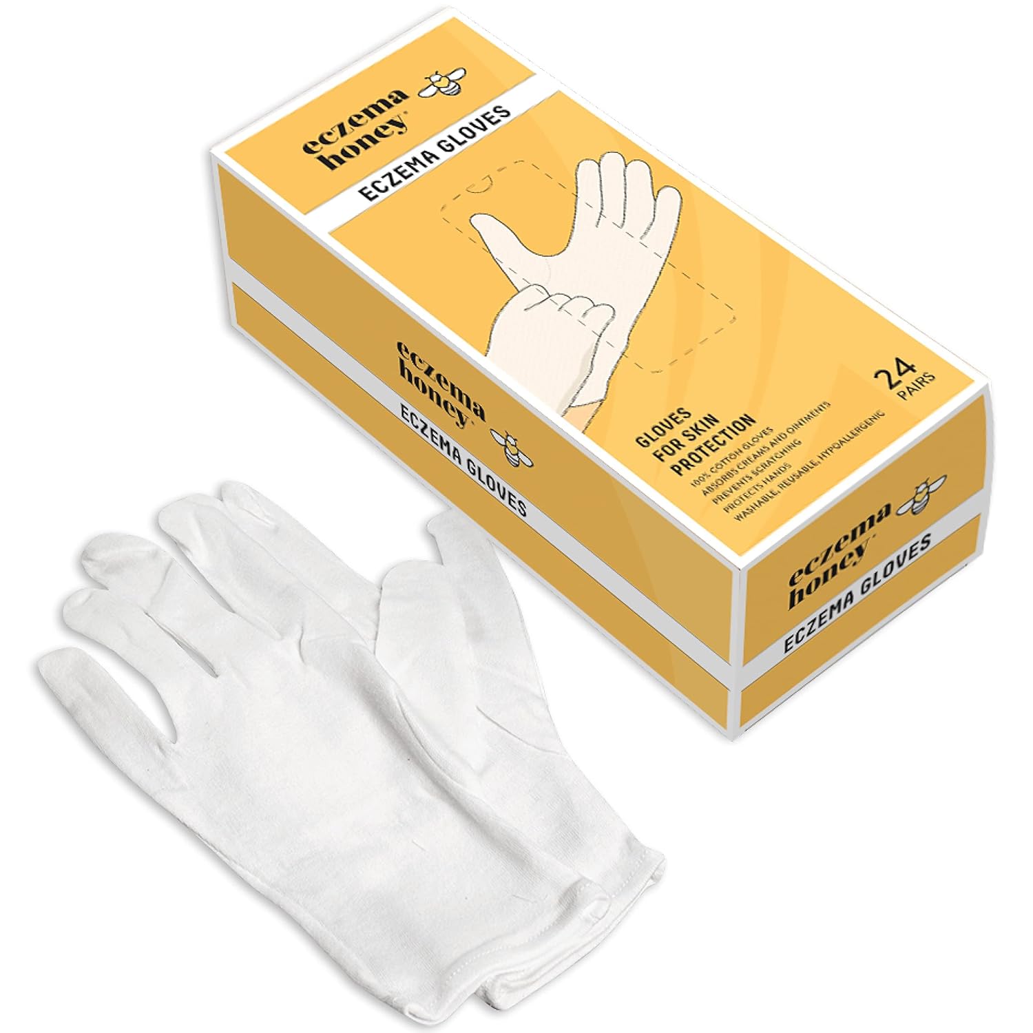 ECZEMA HONEY Premium 100% Cotton Gloves, Dry Hands Treatment (24 Pairs)
