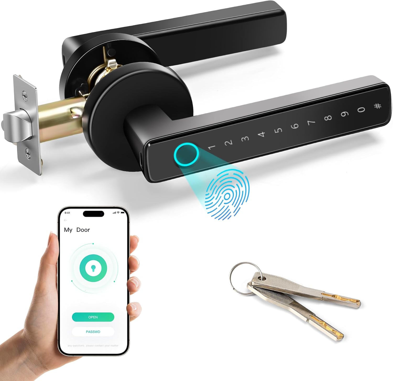 TEKXDD Smart Door Lock, Fingerprint Door 5-in-1 Electronic Fingerprint/Keyboard/Password/Bluetooth/NFC Smart Lock for Home Bedroom Hotel Office Apartment