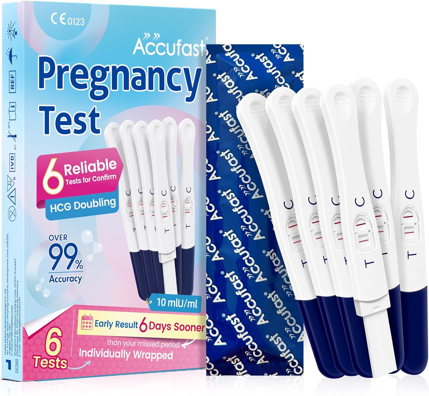 Pregnancy Test x 6 10mIU/ml - Early Detection Pregnancy Test 6 Days Before Missed Period | Fast Respond Ultra Sensitive HCG Urine Test for Home Use | 99.9% Accuracy, CE Certified