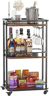 IBUYKE 3-Tier Home Bar Serving Cart,Kitchen Storage Carts with Wheels,11.79x15.72x33.01 inches,Rolling Mini Bar Cart for Home, Outdoor, Kitchen, Bedroom TMJ319H