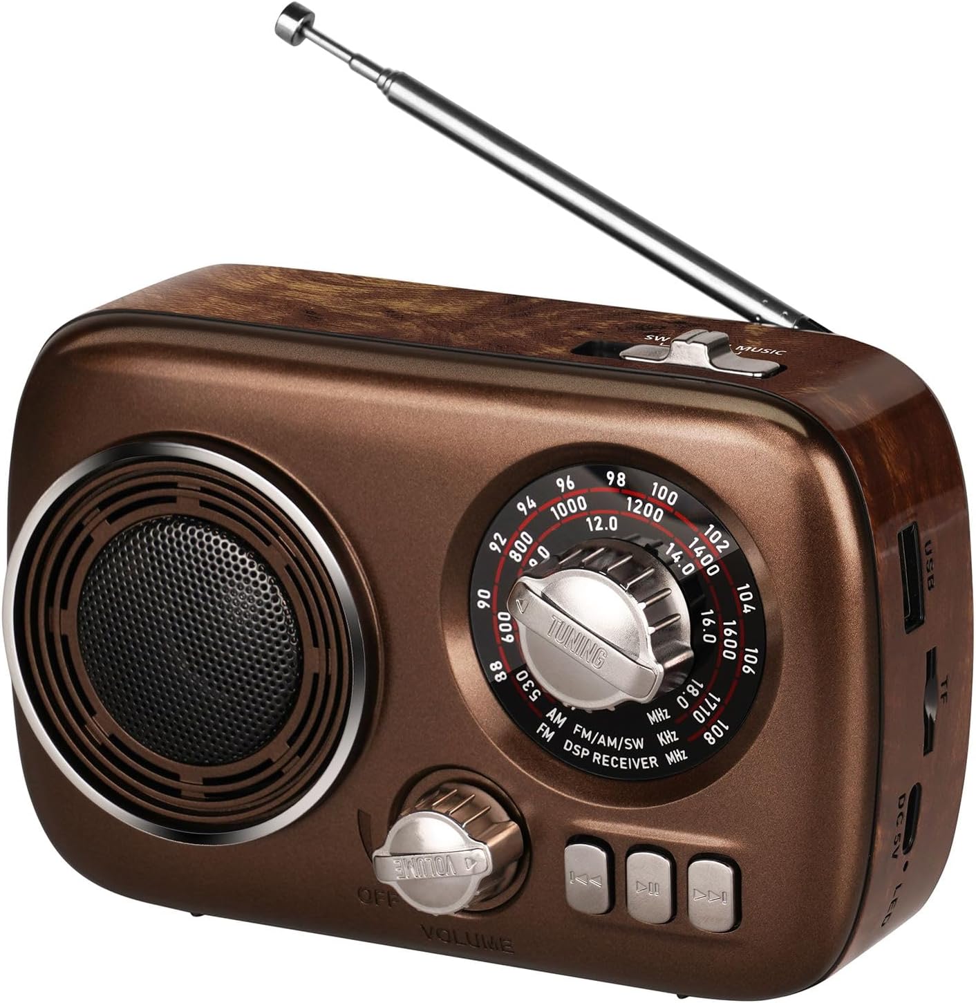 Gelielim Portable Radio AM FM SW, Bluetooth Speaker Retro Radio, Support USB/TF Card,Best Sound，Easy to Operate，Rechargeable Battery Operated, Suitable for Indoor&Outdoor, Gift for Parents