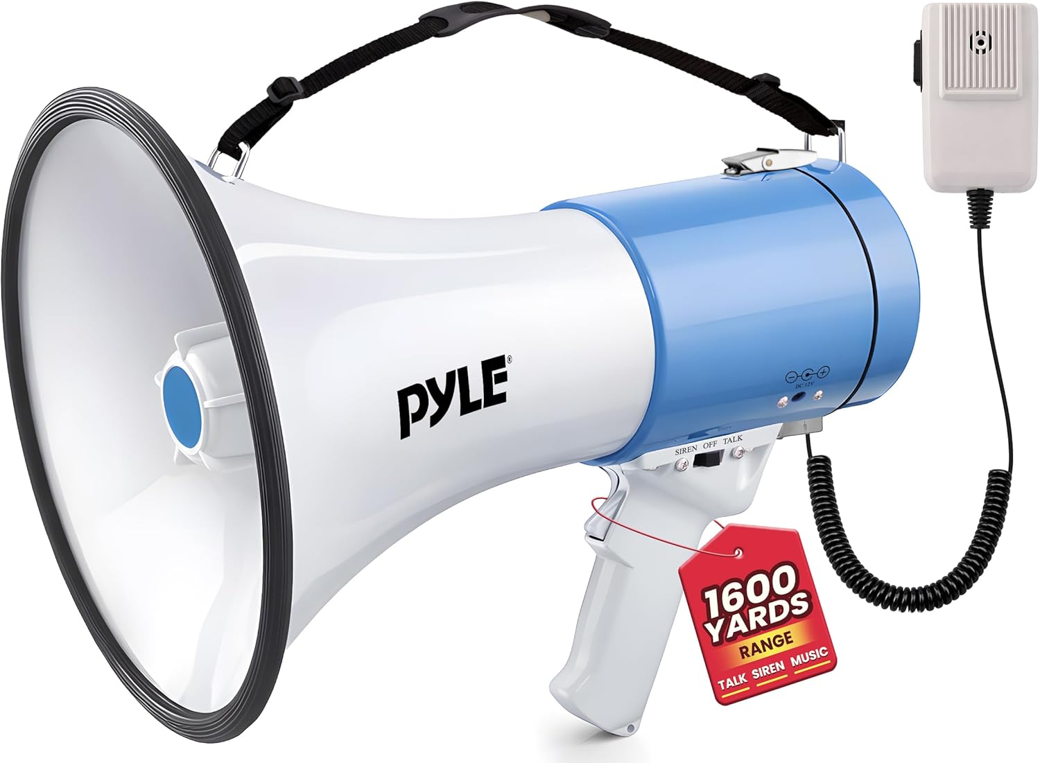 PylePyle Portable Megaphone Bullhorn Speaker - 50W, 1200 Yard Range, Built-in Siren, Adjustable Volume Control and Microphone, Perfect for Outdoor Sports, Cheerleading, Safety Drills, and More