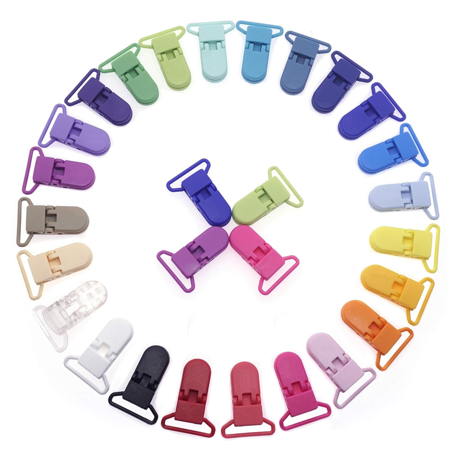 24pcs/Pack 1" 25mm Plastic Pacifier Clips/Suspender Clips Dummy Pacifier Holder for Teether/Binky/Paci/Bib/Sheet Holder Clip Mix 24 Colors