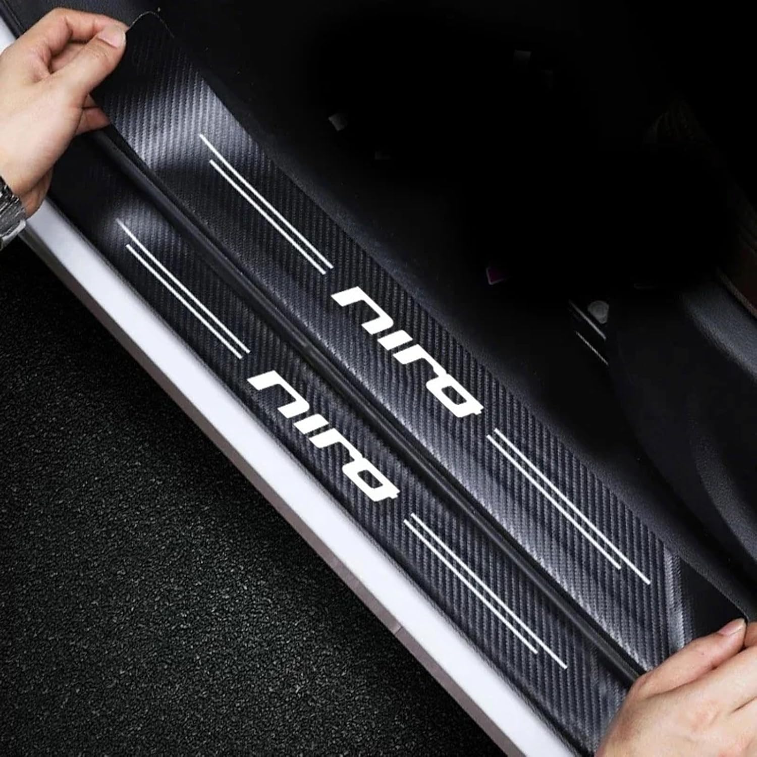 4Pcs Car Door Sill Protector Threshold Scuff Plate for Kia Niro, Carbon Fiber Car Kick Plates Automobile Welcome Pedal Decorative Strips (Niro)