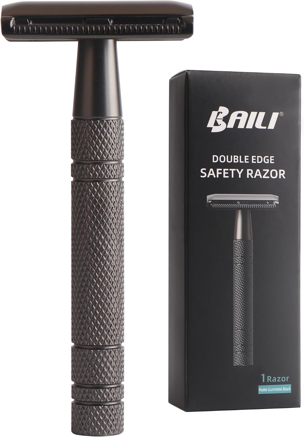 BAILI Double Edge Safety Razor Reusable Stainless Wet Shaving for Men Women Beard Bikini Armpit Leg Hair Removal Matte Black BDB2D
