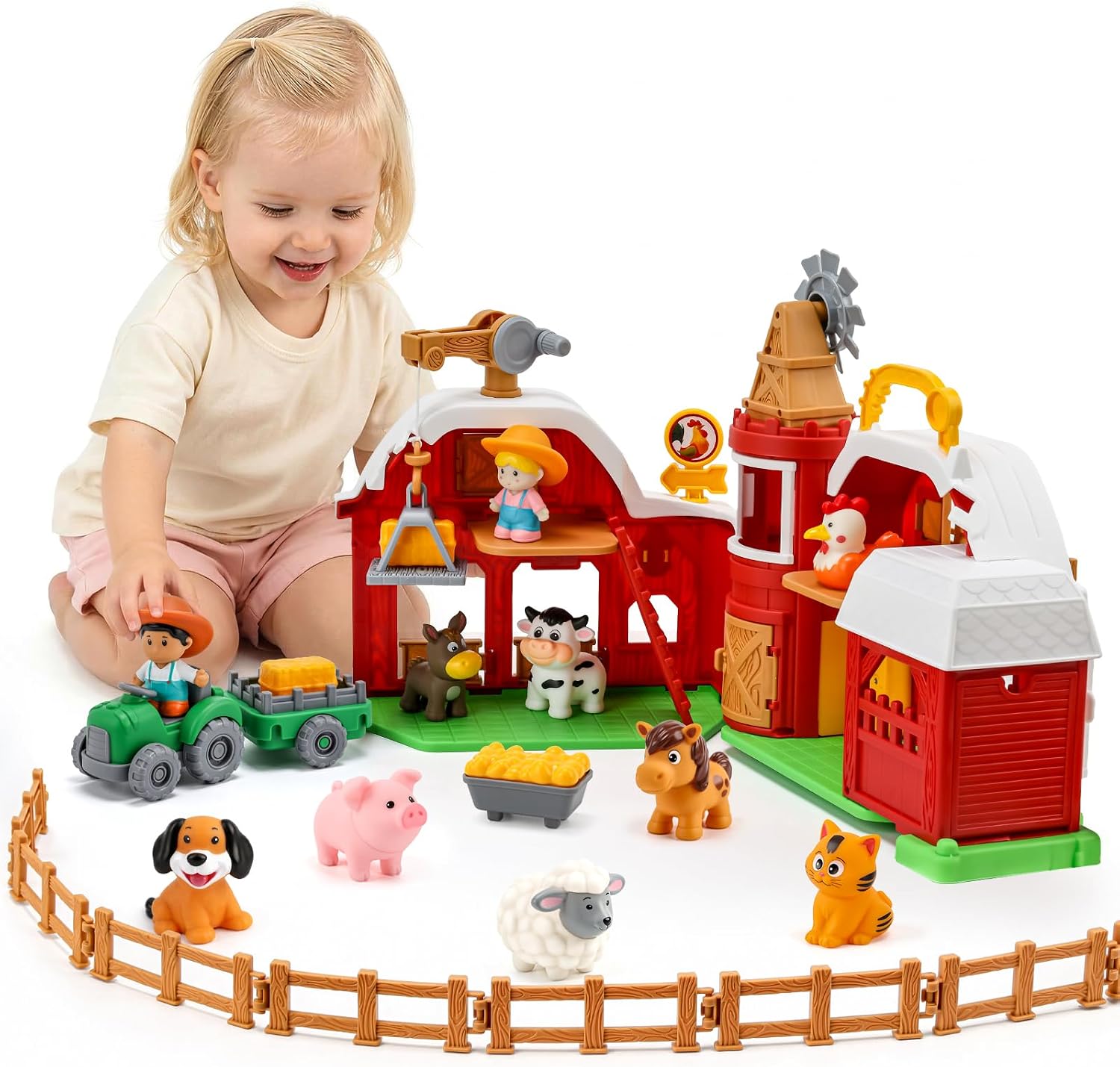ALASOU Farm Animal Big Barn Toys for 2 3 Year Olds Boys Girls | Montessori Learning Playset with Lights & Sounds for Toddlers,Pretend Play Toys, Christmas Birthday Gifts for 18M+