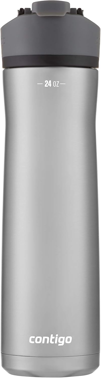 Contigo Cortland Chill 2.0 Vacuum-Insulated Stainless Steel Water Bottle Spill-Proof Sip Technology Interchangeable Lid 24oz Steel/Licorice Perfect for Fitness Travel Everyday Use
