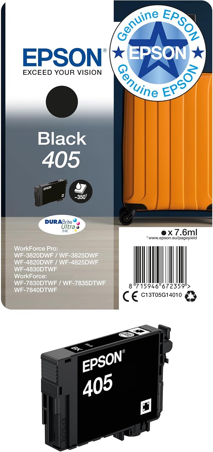 Epson 405 Black Suitcase Genuine, DURABrite Ultra Ink, Standard Capacity