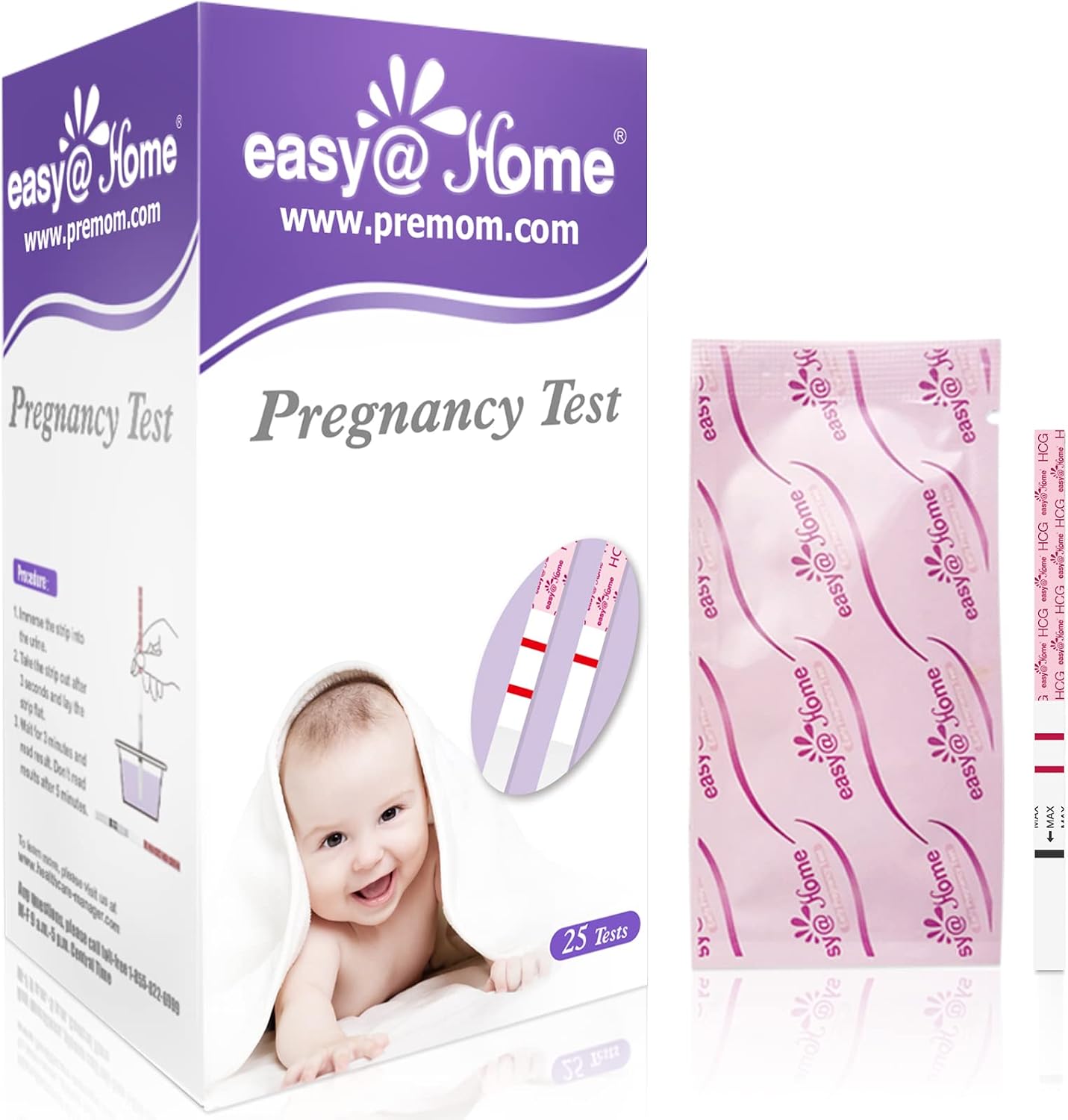 Easy@Home 25 Pregnancy Test Strips for Early Detection 10 MIU/ml, Fertility Test Kit, 25 HCG