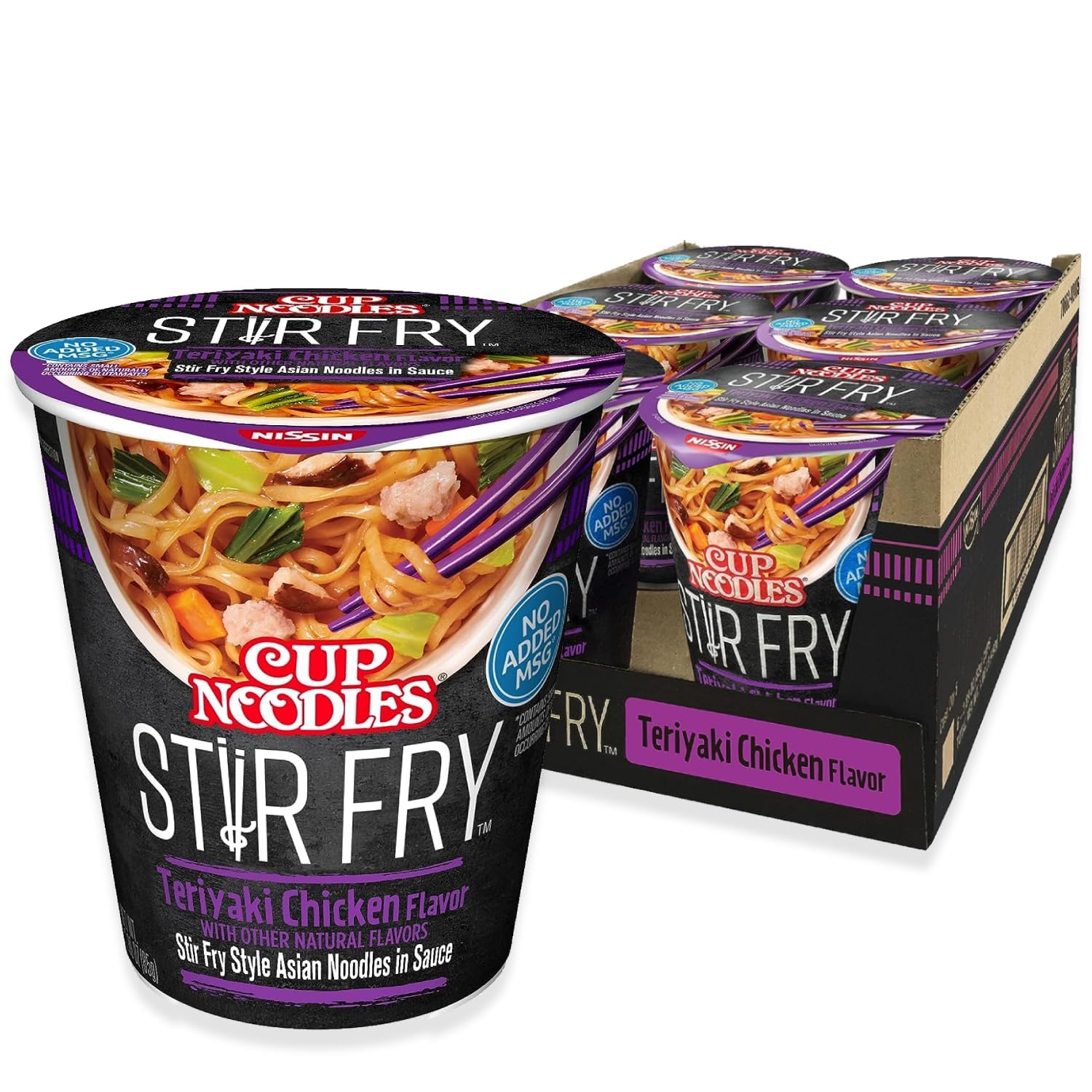 Nissin Cup Noodles Stir Fry Noodles in Sauce, Teriyaki Chicken, 3 Ounce (Pack of 6)