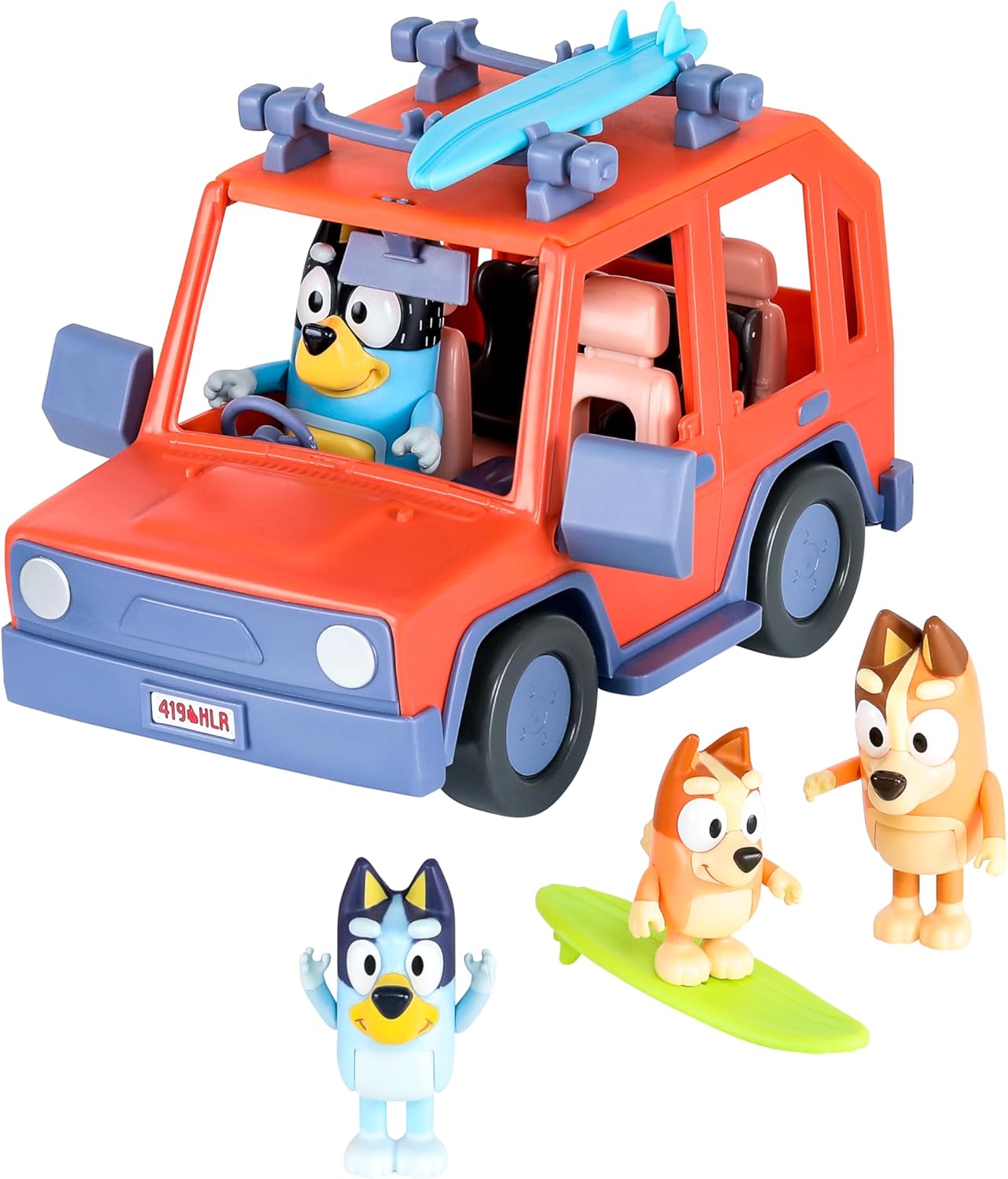 Bluey Heeler 4WD Family Toddler Toy Car with 4 Figures, Surfboards and Sticker Sheet, Pretend Play, Toys for Kids Ages 3+, Amazon Exclusive