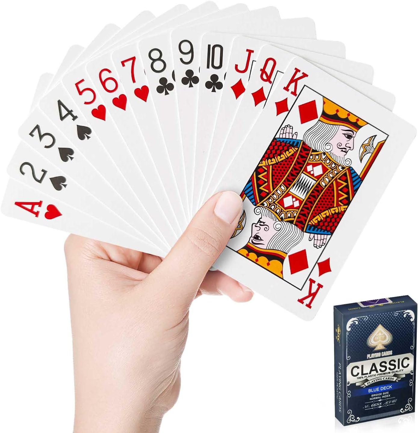 Wugauwor Waterproof Playing Cards, Premium Plastic Playing Cards, Deck of Poker Cards for Camping Games, Standard Index Card for Blackjack Canasta Bridge Card Games, 1 Deck, Blue