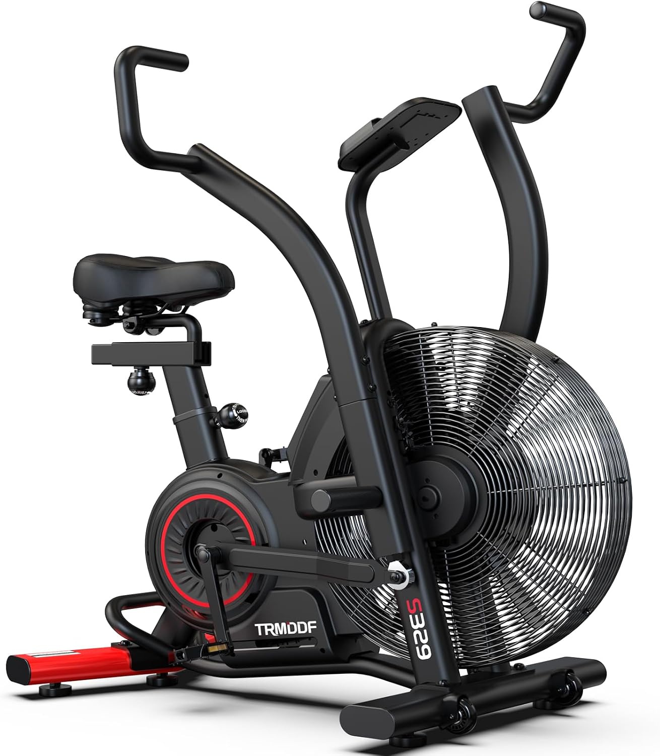 Air Resistance Fan Exercise Bike, Upright Stationary Indoor Cycling Bike with Bluetooth Connection, Dual Action Handlebars and Dual-Layer Transmission System for Home Gym Cardio Training