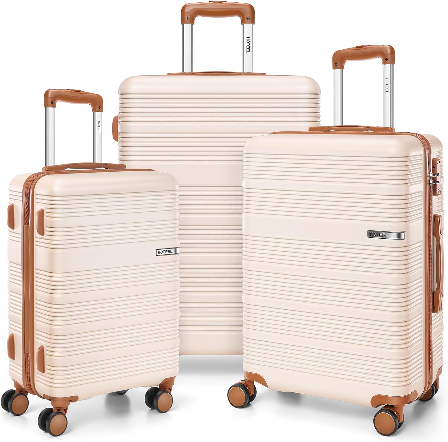 Hoteel 3 in 1 Luggage Sets, 20 24 28in Suitcase Hard shell Durable PC+ABS Spinner Wheels TSA Lock Large Capacity for Adult Child Carry-on, Beige
