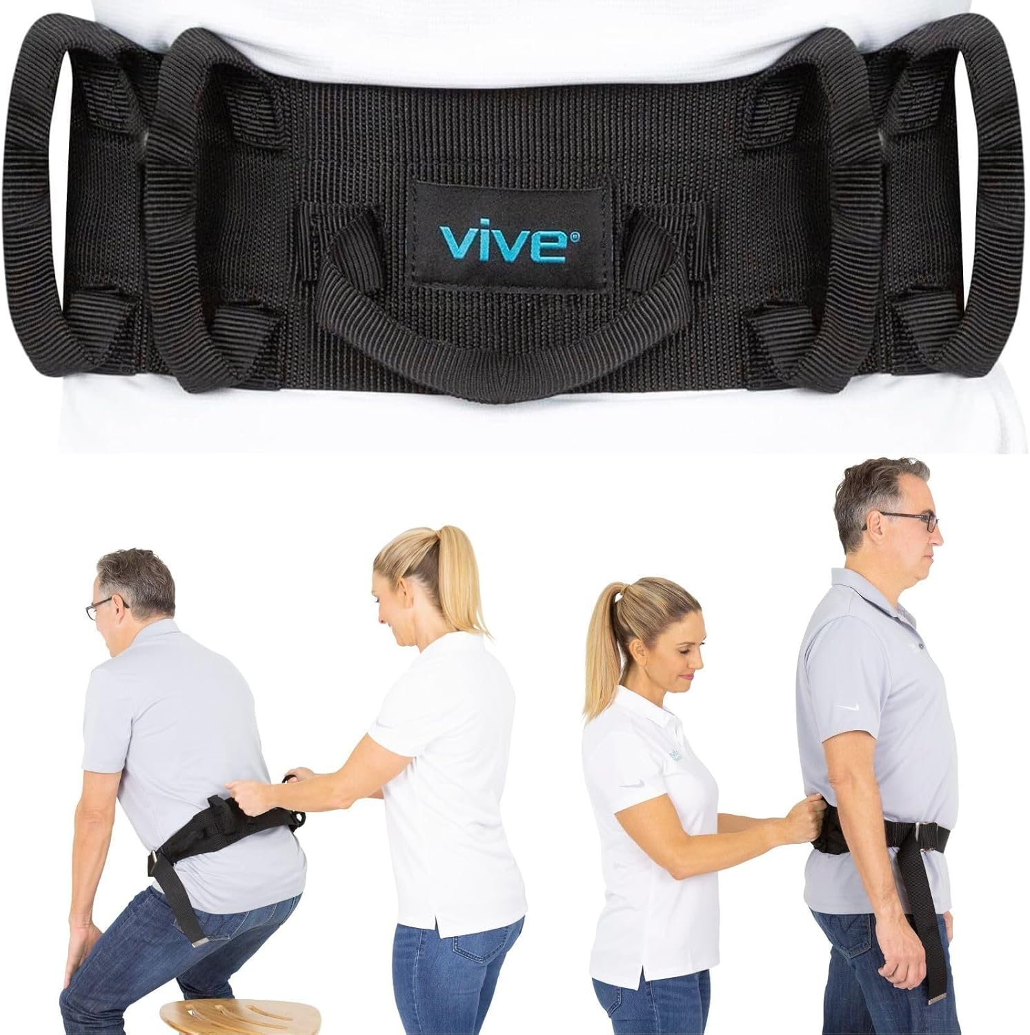 Vive Gait Belt (350lbs) Transfer Belt with Handles - Medical Nursing Safety
