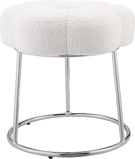 Linon Home Decor Products Cream Sherpa and Silver Vanity and Accent Linon Talulah Stool,AMZN2559