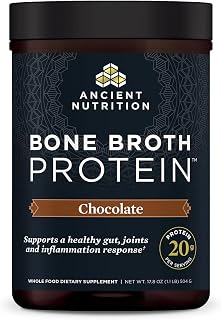 Ancient Nutrition Protein Powder Made from Real Bone Broth, Chocolate, 20g Protein Per Serving, 20 Serving Tub, Gluten Free Hydrolyzed Collagen Peptides Supplement, Great in Protein Shakes