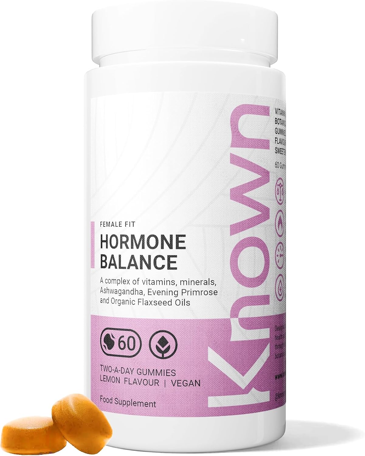 Known Hormone Balance Women’s Multivitamin Gummies – Lemon – Vitamin B6, D & C, Ashwagandha, Evening Primrose Oil – Energy, Mood & Skin Support – Vegan Gummy Supplement – For Women – 1 Month Supply