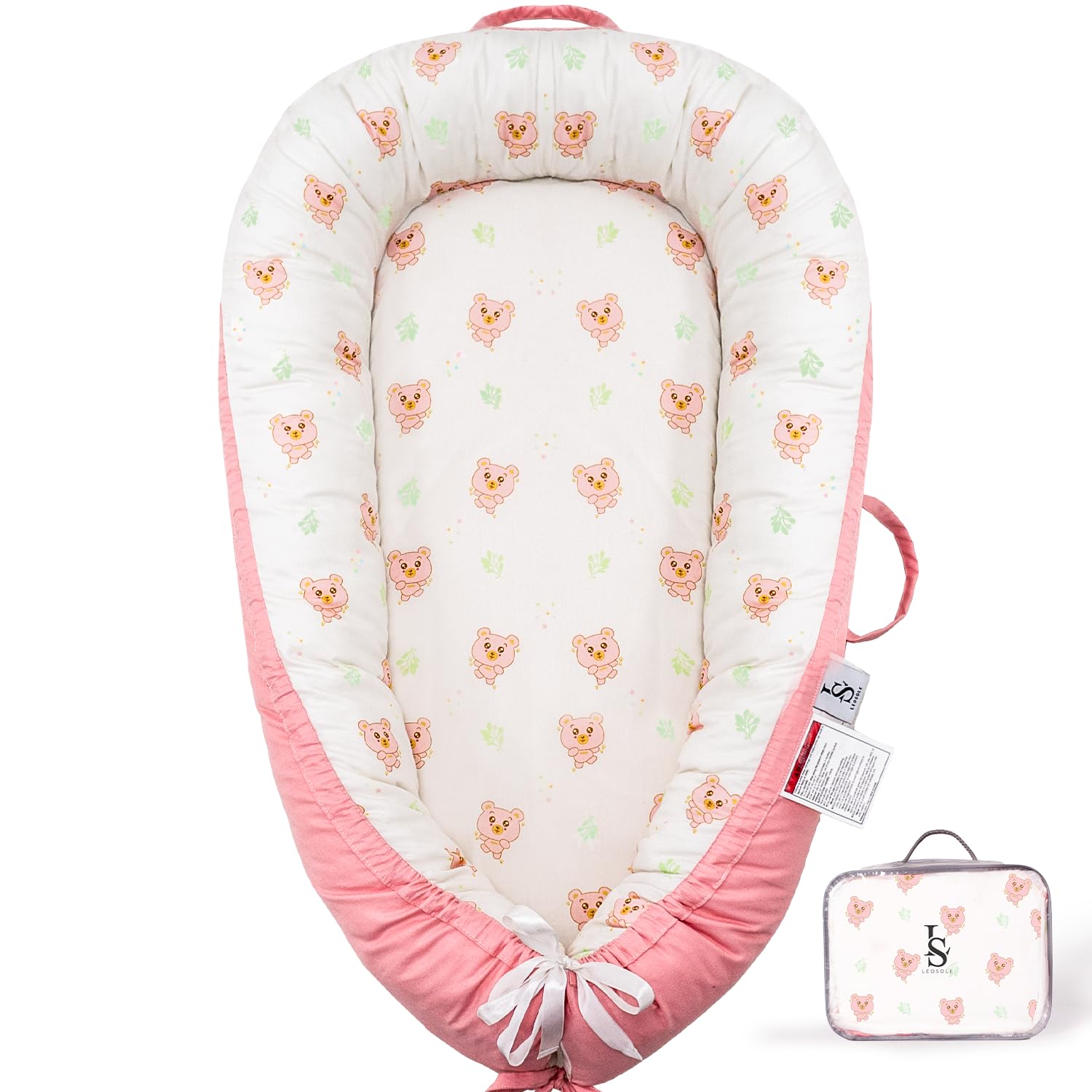 Baby Lounger for Newborn 0-24 Months – Breathable & Soft Baby Nest Cotton Cover – Reversible, Lightweight & Portable Infant Lounger for Girl & Boy - Baby Essentials for Home & Travel by Leosole
